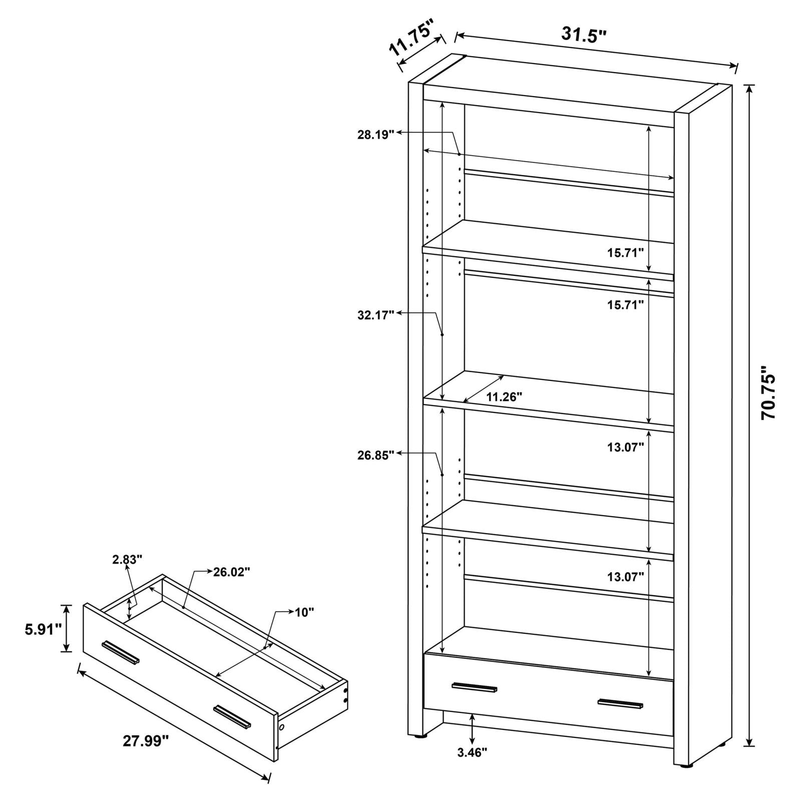 Skylar Cappuccino 5-Shelf Bookcase with Storage Drawer - 800905 - Bien Home Furniture & Electronics