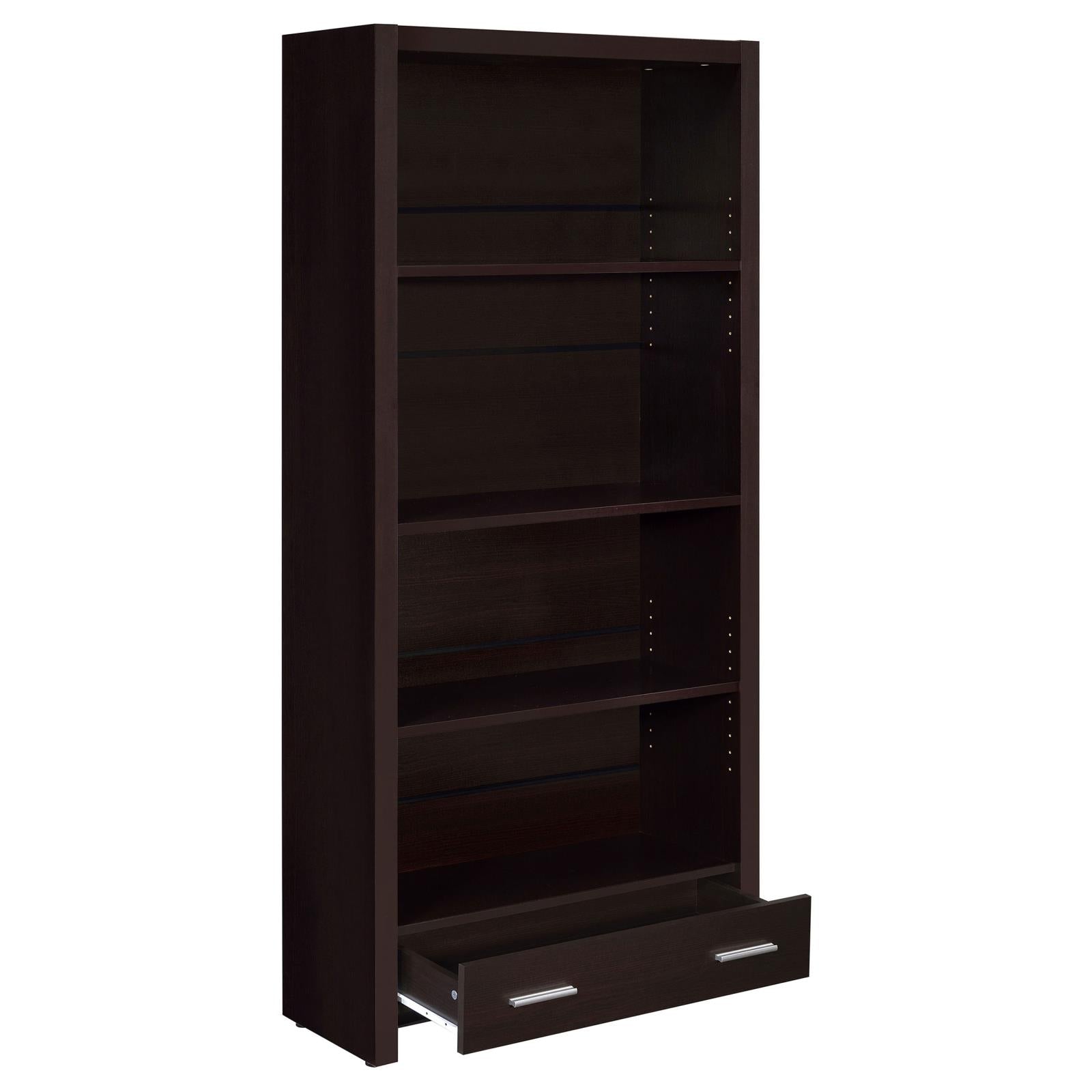 Skylar Cappuccino 5-Shelf Bookcase with Storage Drawer - 800905 - Bien Home Furniture & Electronics