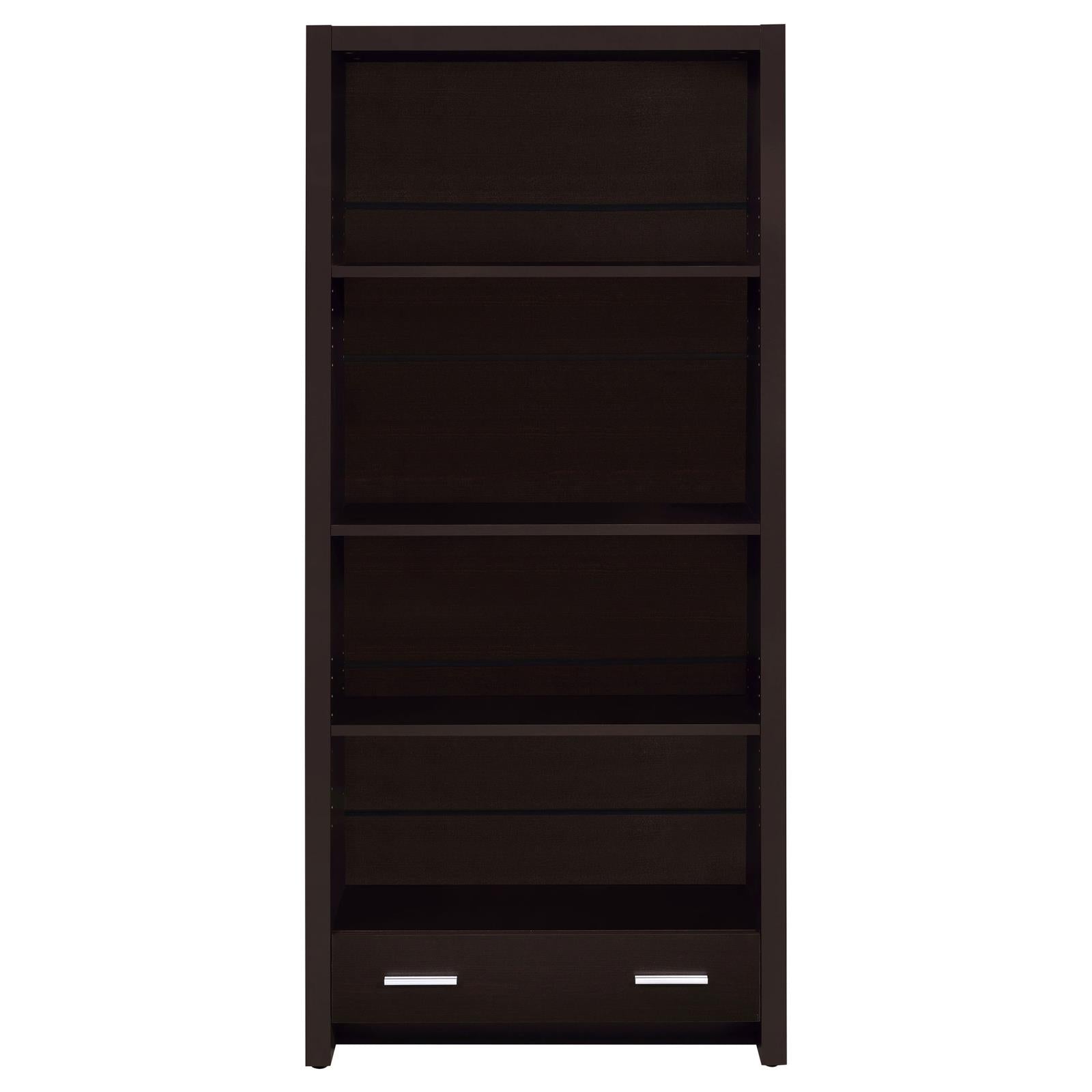 Skylar Cappuccino 5-Shelf Bookcase with Storage Drawer - 800905 - Bien Home Furniture & Electronics