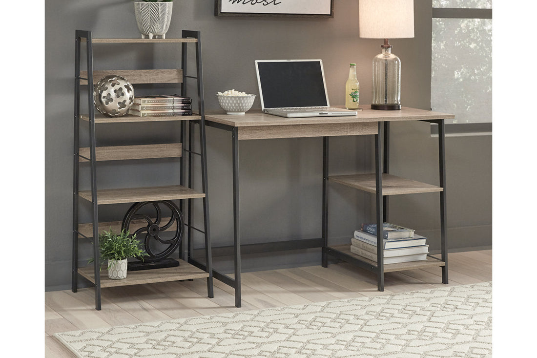 Soho Light Brown/Gunmetal Home Office Desk and Shelf - Z1411838 - Bien Home Furniture &amp; Electronics
