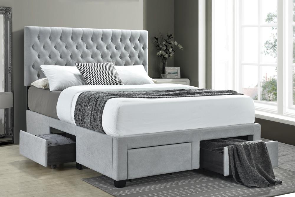 Soledad Eastern King 4-Drawer Button Tufted Storage Bed Beige - 305878KE - Bien Home Furniture & Electronics