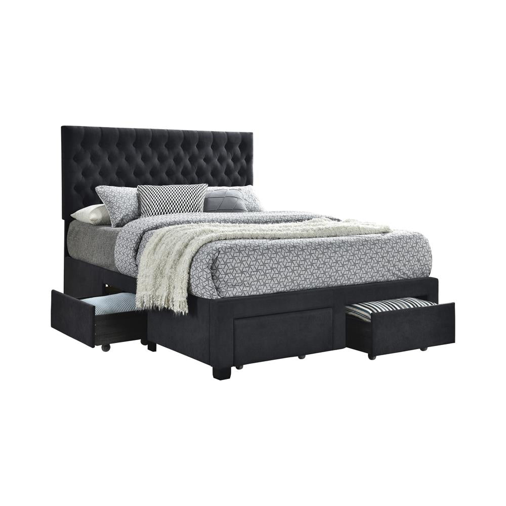 Soledad Eastern King 4-Drawer Button Tufted Storage Bed Charcoal - 305877KE - Bien Home Furniture & Electronics