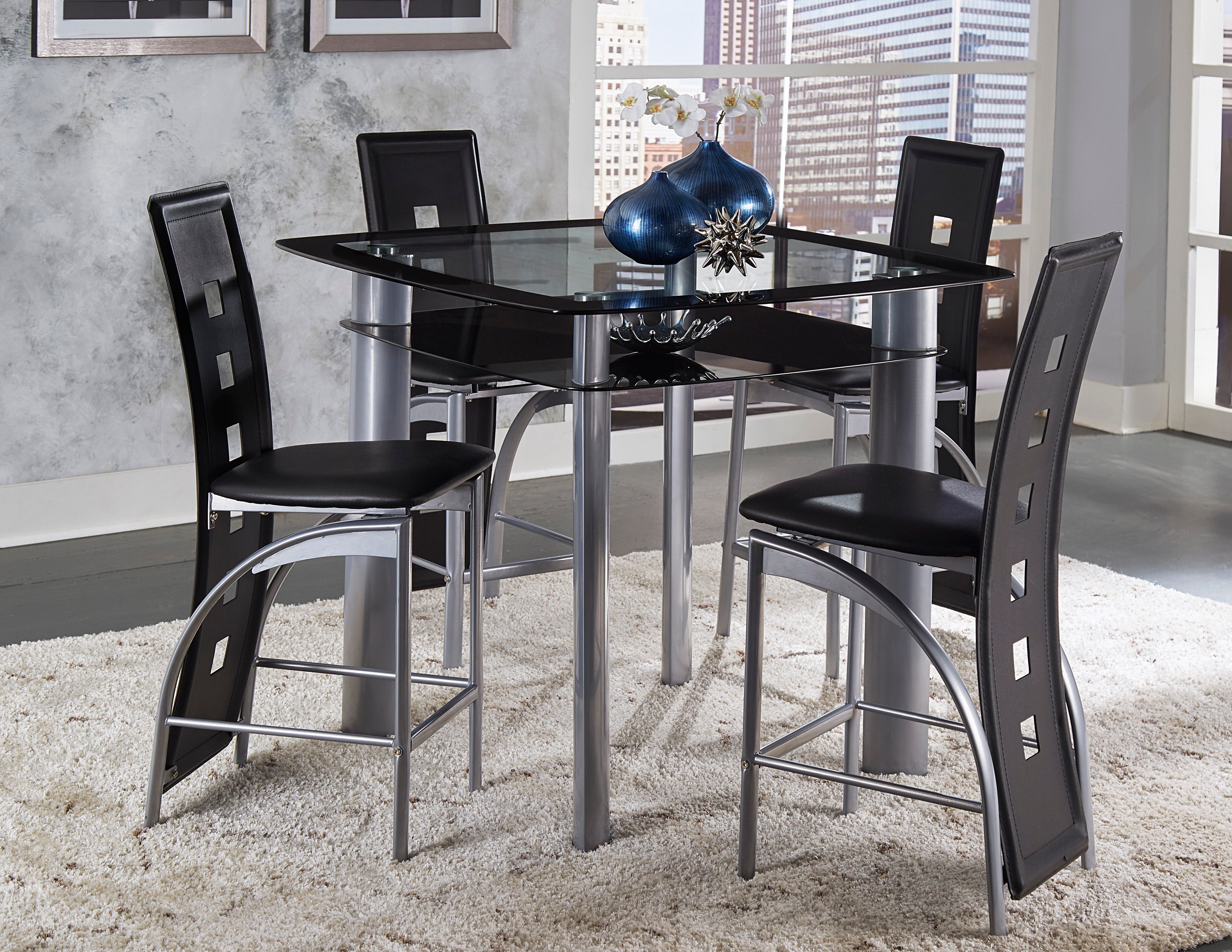 Sona Black/Silver Counter Height Set - SET | 5532-36 | 5532-36B | 5532-24(3) - Bien Home Furniture & Electronics