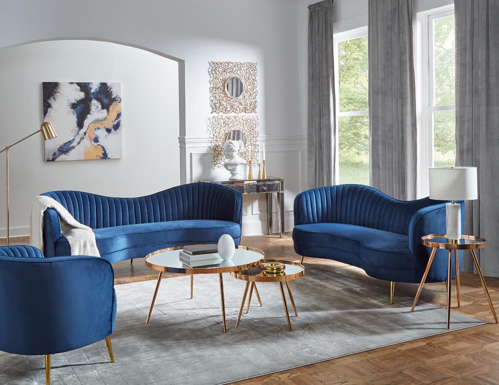 Sophia Upholstered Camel Back Sofa Blue - 506861 - Bien Home Furniture & Electronics