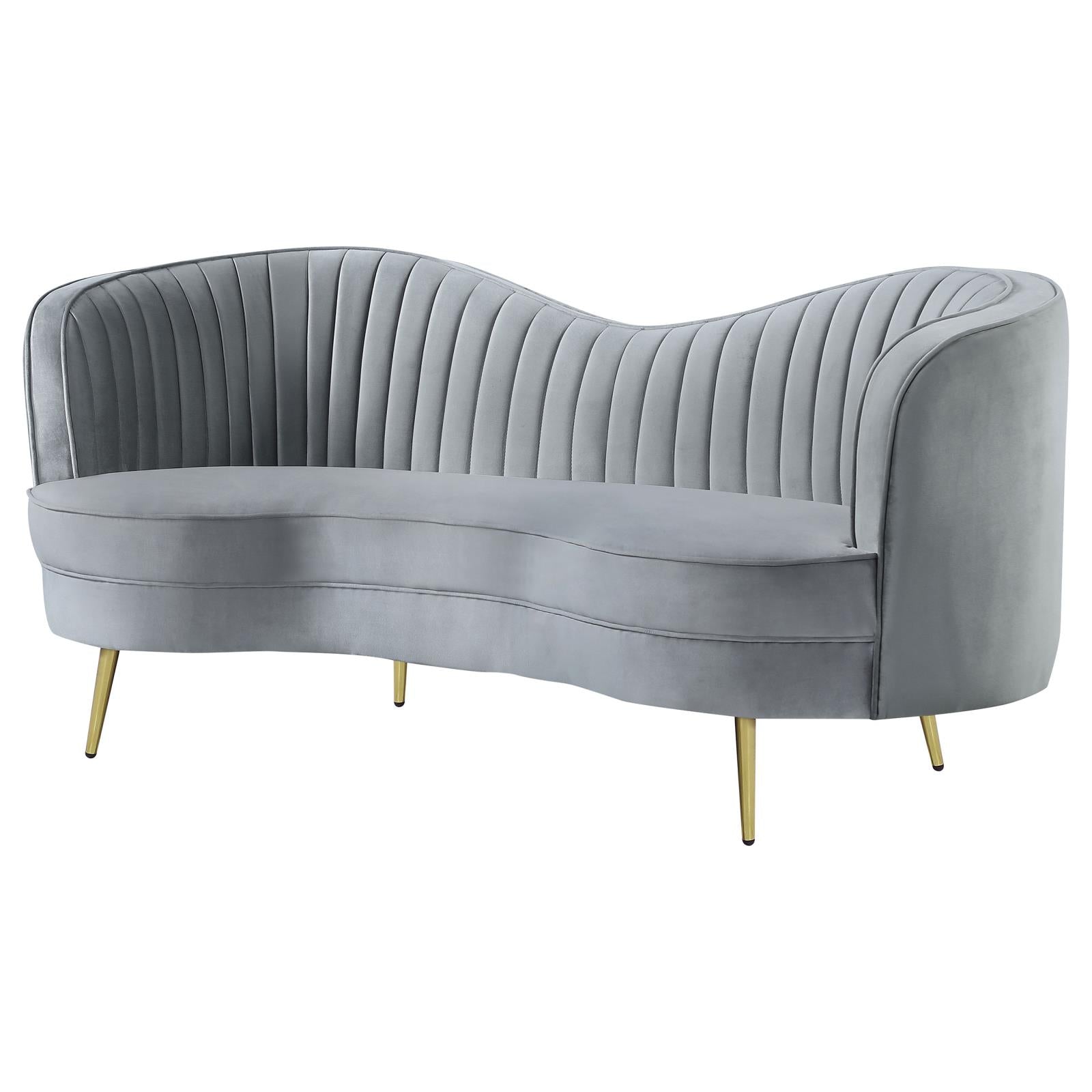 Sophia Upholstered Loveseat with Camel Back Gray/Gold - 506865 - Bien Home Furniture & Electronics