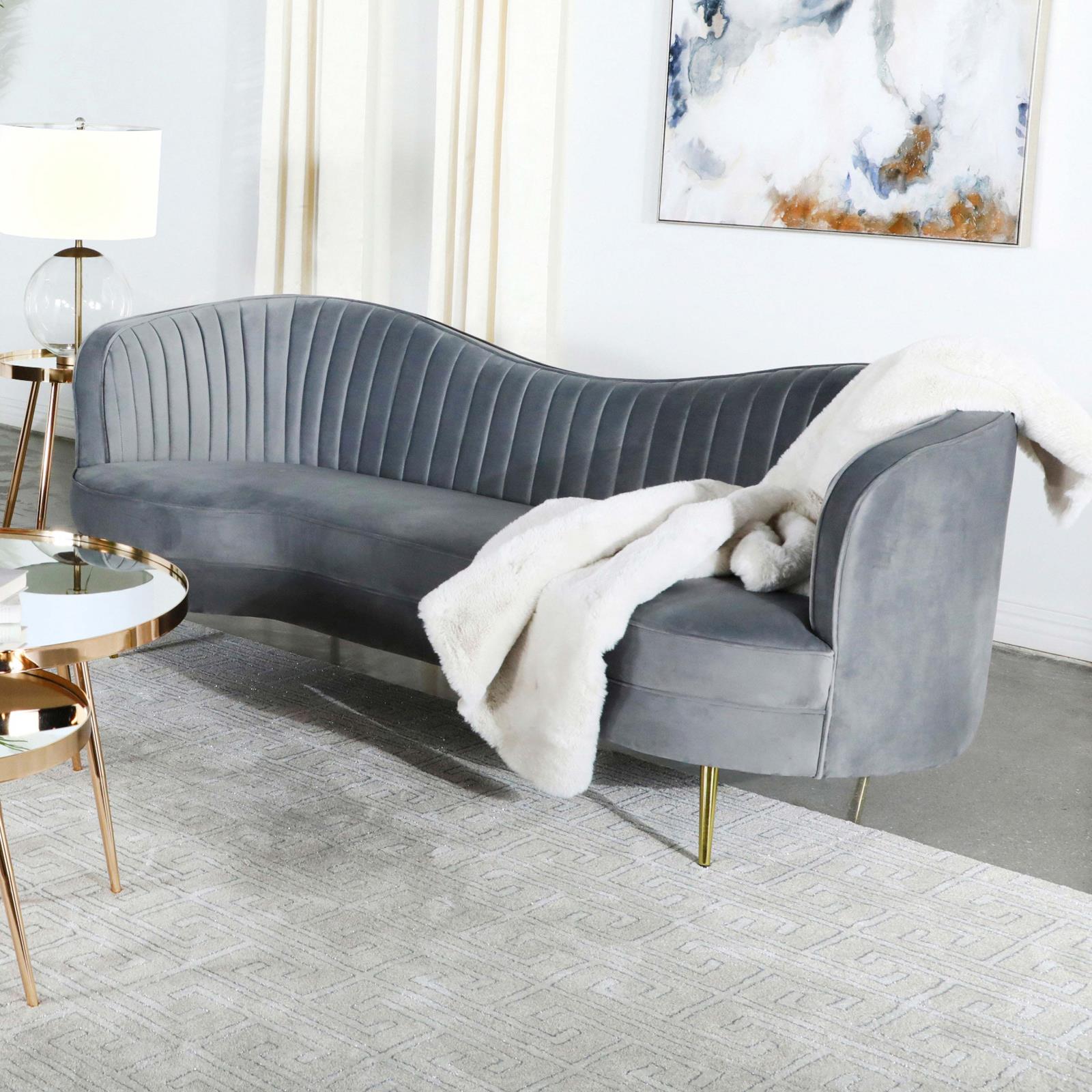 Sophia Upholstered Sofa with Camel Back Gray/Gold - 506864 - Bien Home Furniture & Electronics