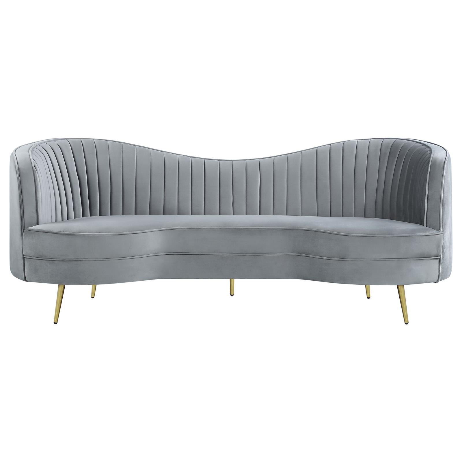 Sophia Upholstered Sofa with Camel Back Gray/Gold - 506864 - Bien Home Furniture & Electronics