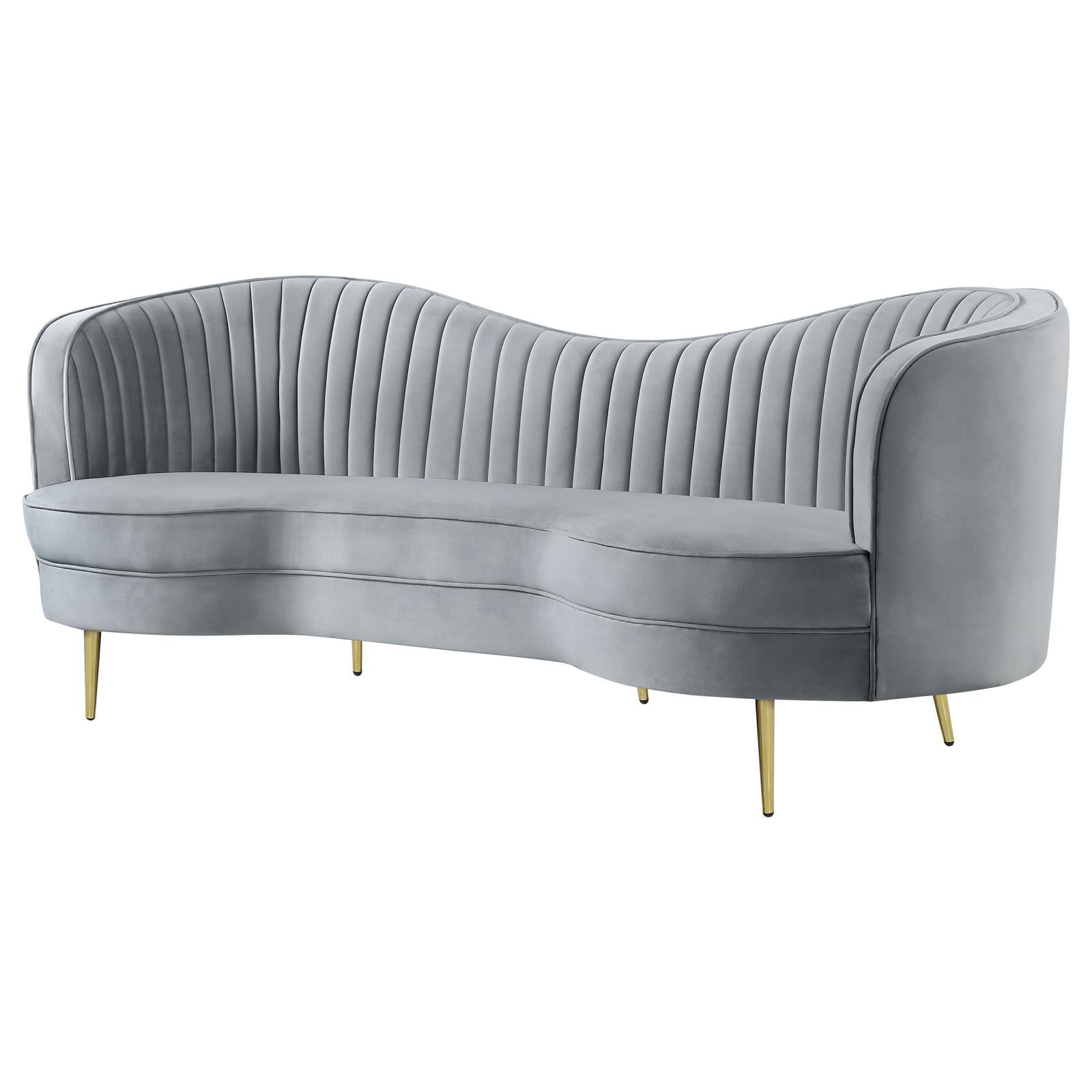 Sophia Upholstered Sofa with Camel Back Gray/Gold - 506864 - Bien Home Furniture & Electronics