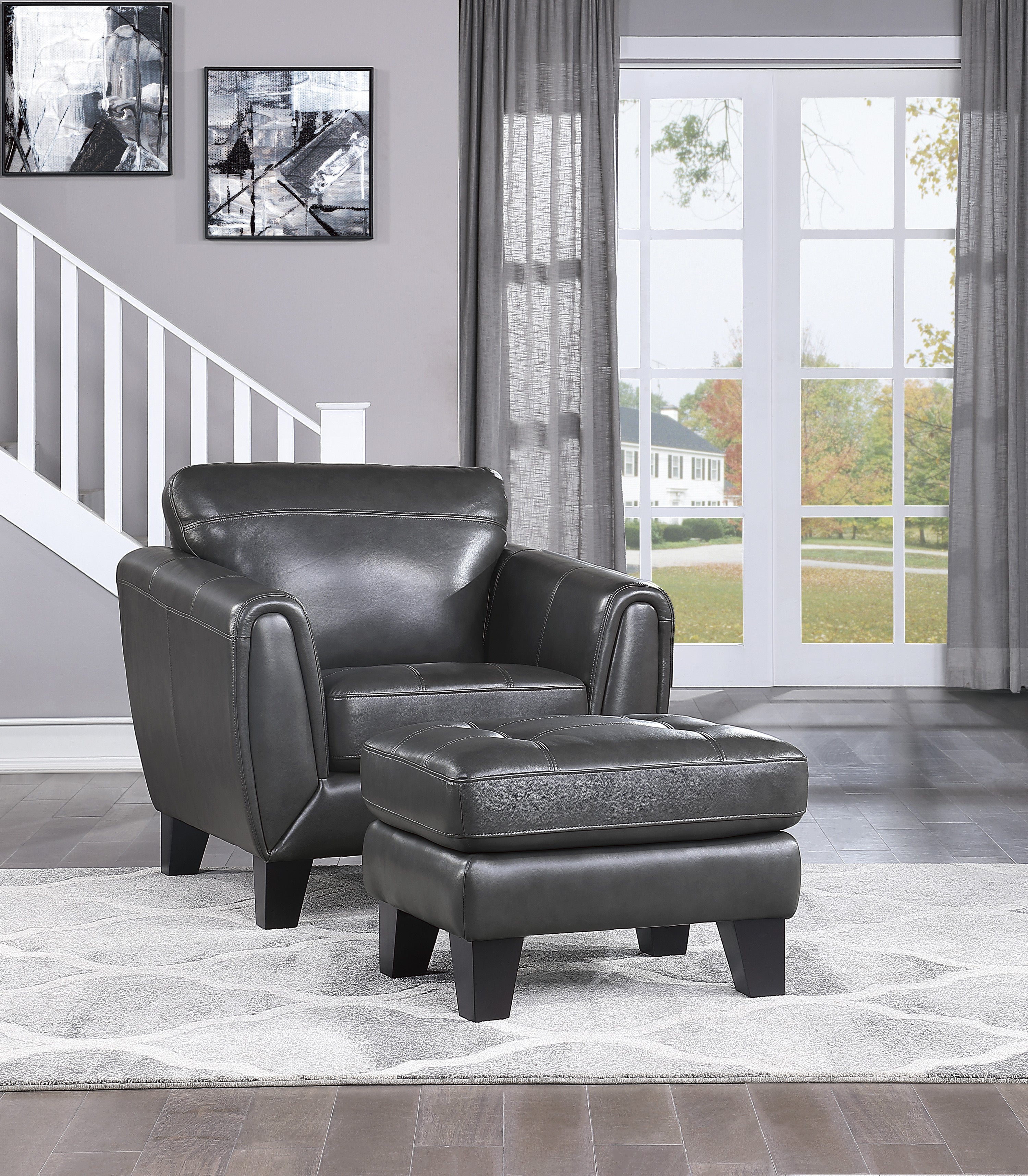 Spivey Dark Gray Leather Chair - 9460DG-1 - Bien Home Furniture &amp; Electronics