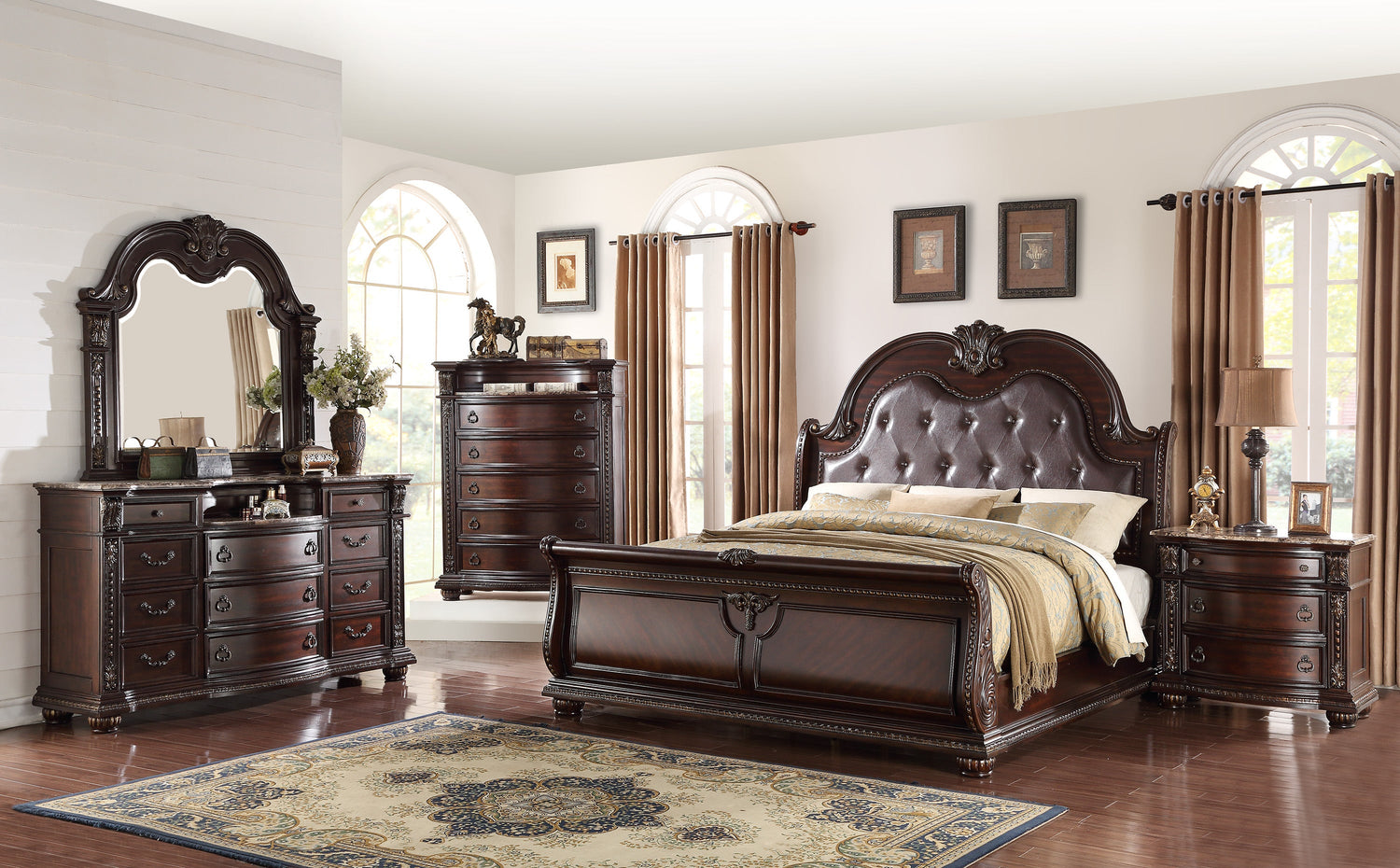 Stanley Cherry Brown King Upholstered Sleigh Bed - SET | B1600-K-HB | B1600-K-FB | B1600-KQ-HBLEG | B1600-KQ-RAIL - Bien Home Furniture & Electronics