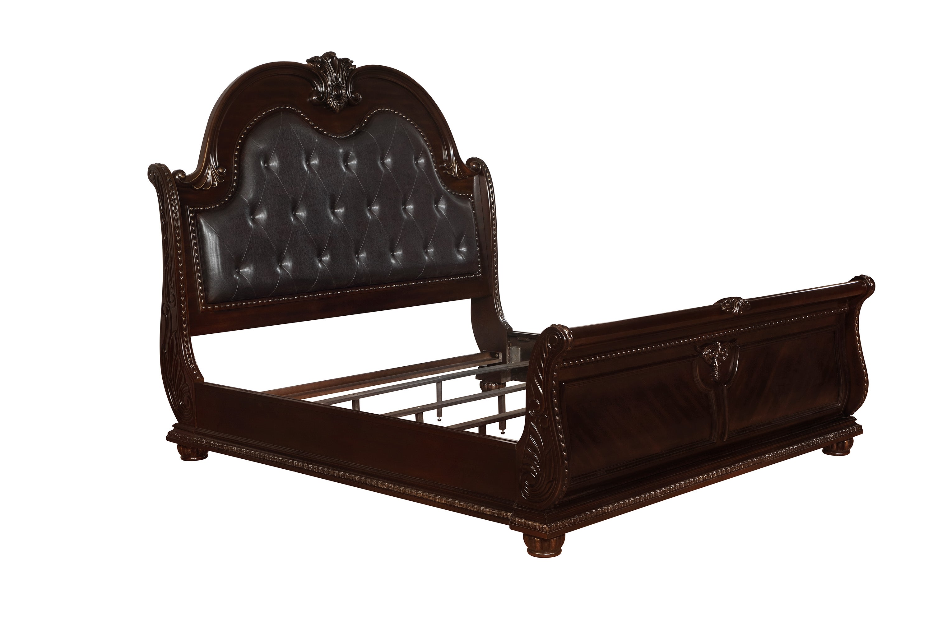Stanley Cherry Brown Queen Upholstered Sleigh Bed - SET | B1600-Q-HB | B1600-Q-FB | B1600-KQ-HBLEG | B1600-KQ-RAIL - Bien Home Furniture & Electronics