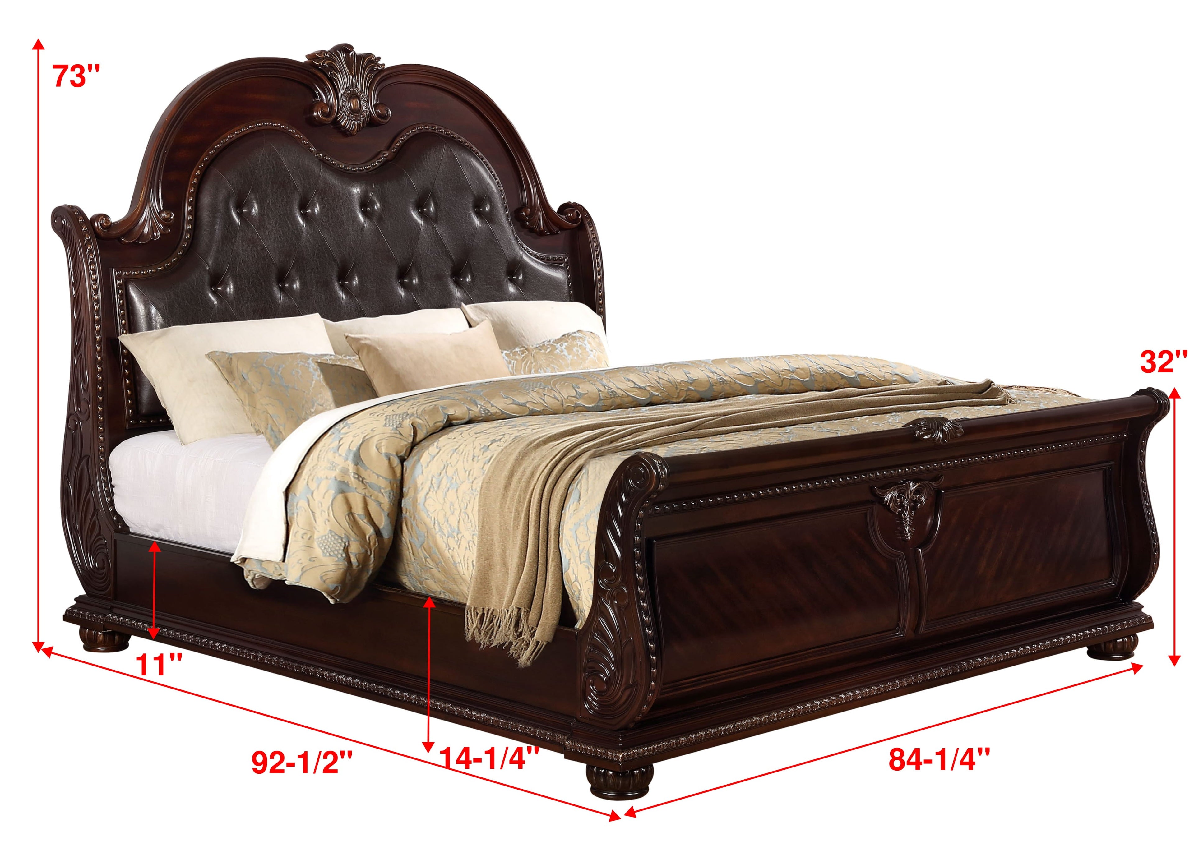 Stanley Cherry Brown Upholstered Sleigh Bedroom Set - SET | B1600-Q-HB | B1600-Q-FB | B1600-KQ-HBLEG | B1600-KQ-RAIL | B1600-1 | B1600-2 - Bien Home Furniture &amp; Electronics