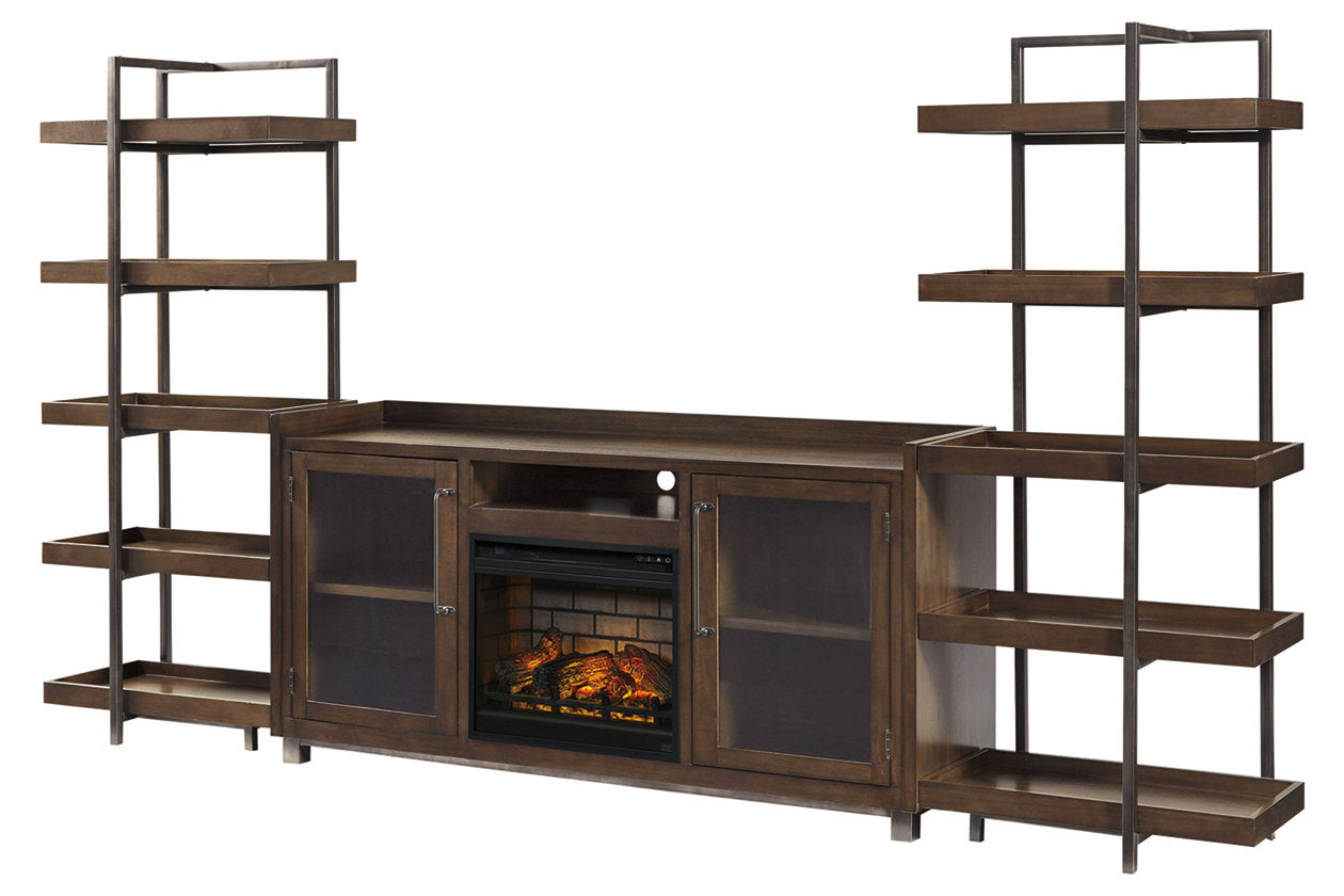 Starmore Brown/Gunmetal 3-Piece Wall Unit with Electric Fireplace - SET | W100-101 | W633-34(2) | W633-68 - Bien Home Furniture & Electronics