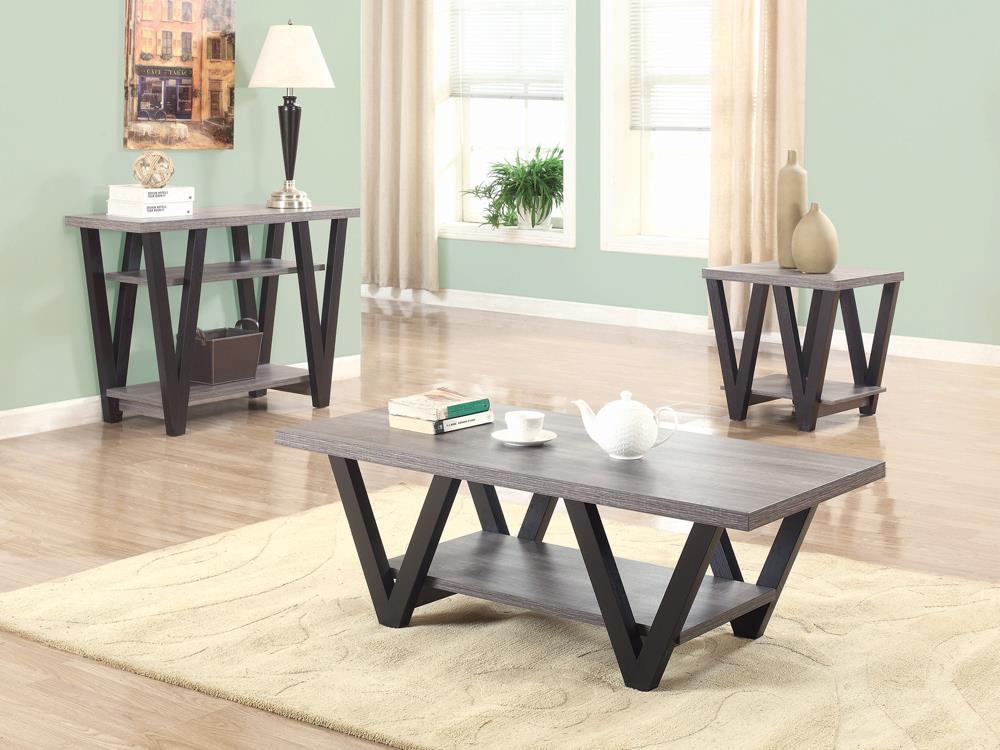 Stevens V-Shaped Sofa Table Black/Antique Gray - 705399 - Bien Home Furniture & Electronics