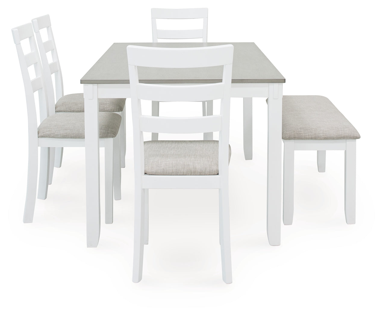 STONEHOLLOW White/Gray Dining Table and Chairs with Bench (Set of 6) - D382-325 - Bien Home Furniture & Electronics