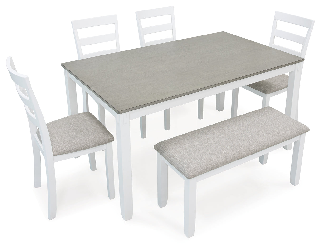 STONEHOLLOW White/Gray Dining Table and Chairs with Bench (Set of 6) - D382-325 - Bien Home Furniture &amp; Electronics