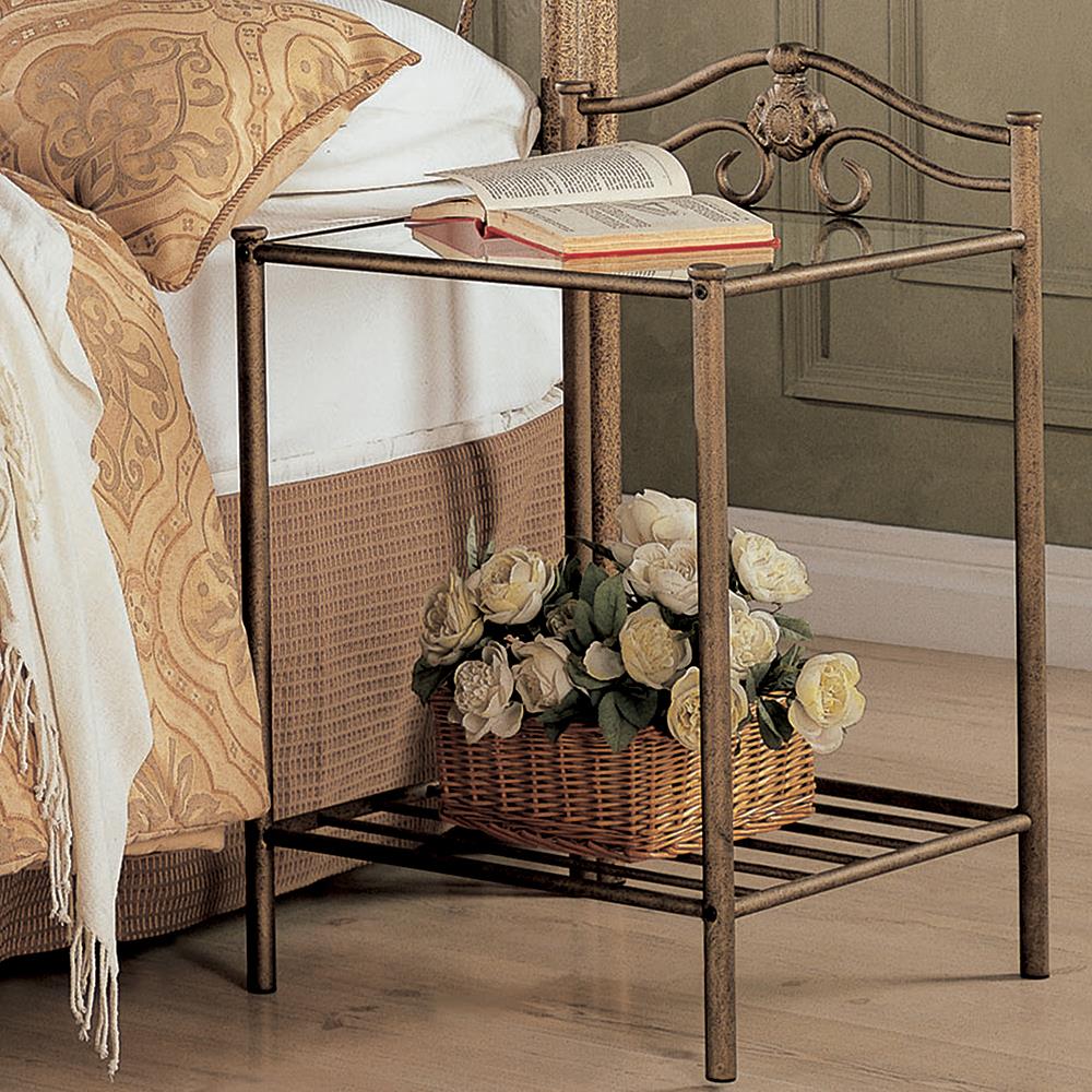 Sydney 2-shlef Nightstand Antique Brushed Gold - 300172 - Bien Home Furniture & Electronics