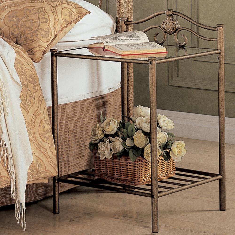 Sydney 2-shlef Nightstand Antique Brushed Gold - 300172 - Bien Home Furniture & Electronics