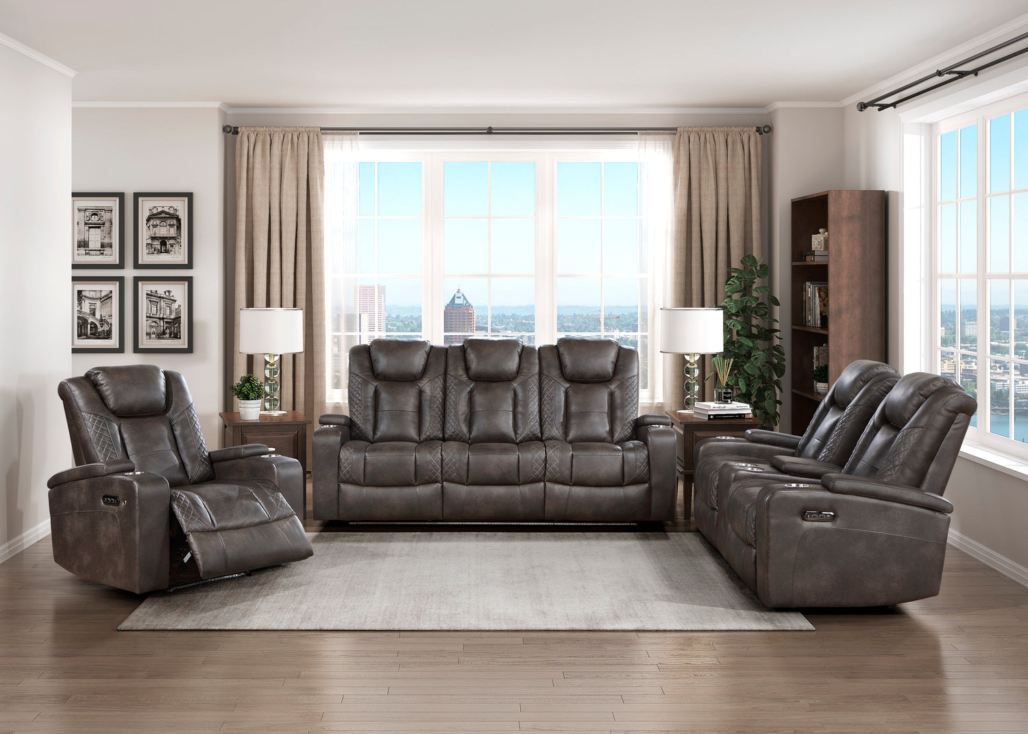 Tabor Dark Brown Power Double Reclining Sofa - 9211BRG-3PWH - Bien Home Furniture &amp; Electronics