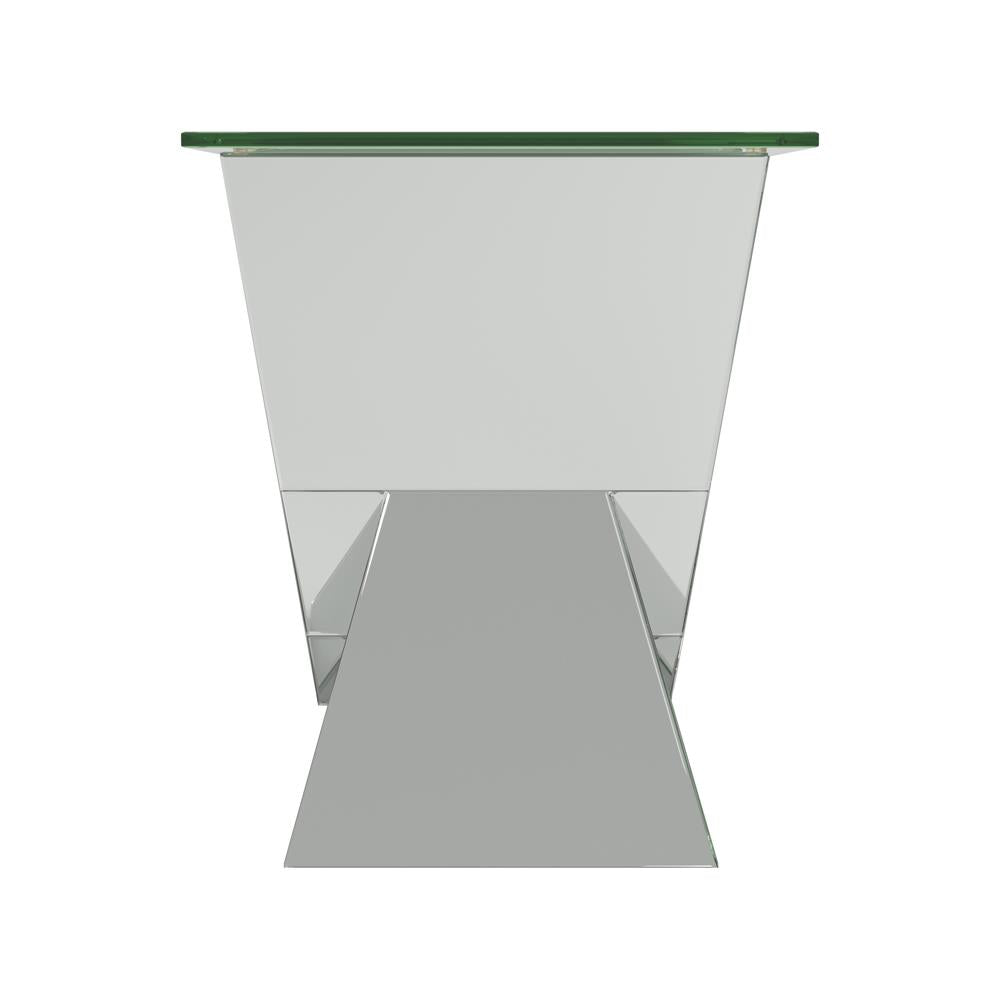 Taffeta V-Shaped End Table with Glass Top Silver - 723447 - Bien Home Furniture & Electronics