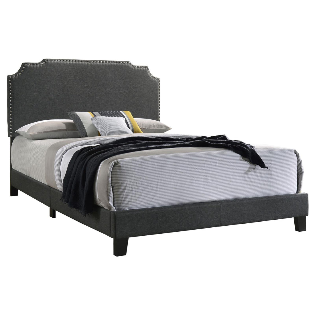 Tamarac Upholstered Nailhead Eastern King Bed Gray - 310063KE - Bien Home Furniture &amp; Electronics