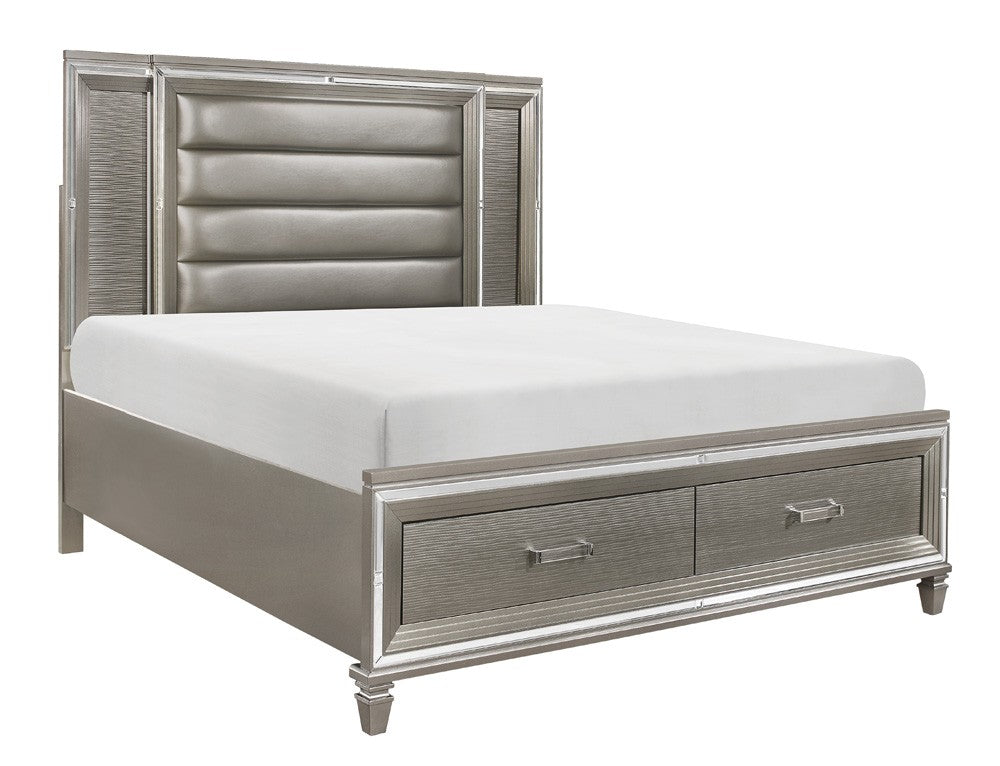 Tamsin Silver/Gray Metallic King LED Upholstered Storage Platform Bed - SET | 1616K-1 | 1616K-2 | 1616-3 - Bien Home Furniture & Electronics