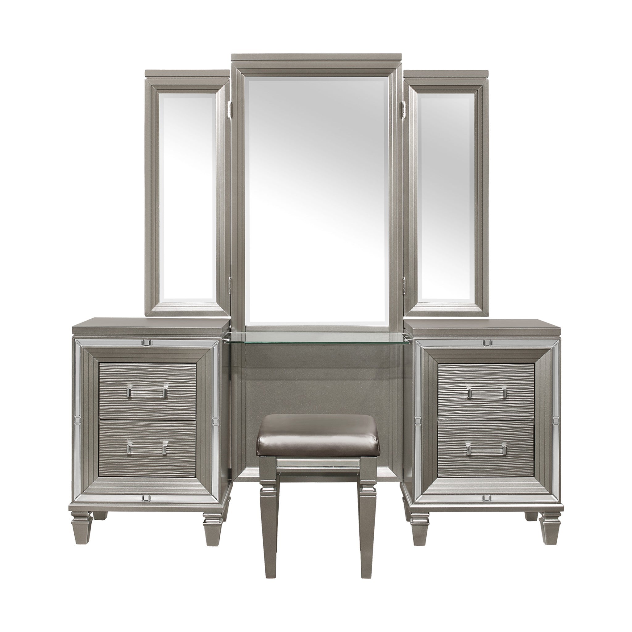 Tamsin Silver/Gray Metallic Vanity Set - SET | 1616-15L | 1616-15R | 1616-15M - Bien Home Furniture & Electronics
