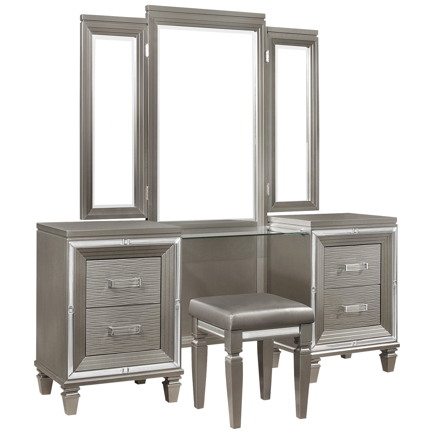 Tamsin Silver/Gray Metallic Vanity Set - SET | 1616-15L | 1616-15R | 1616-15M - Bien Home Furniture & Electronics