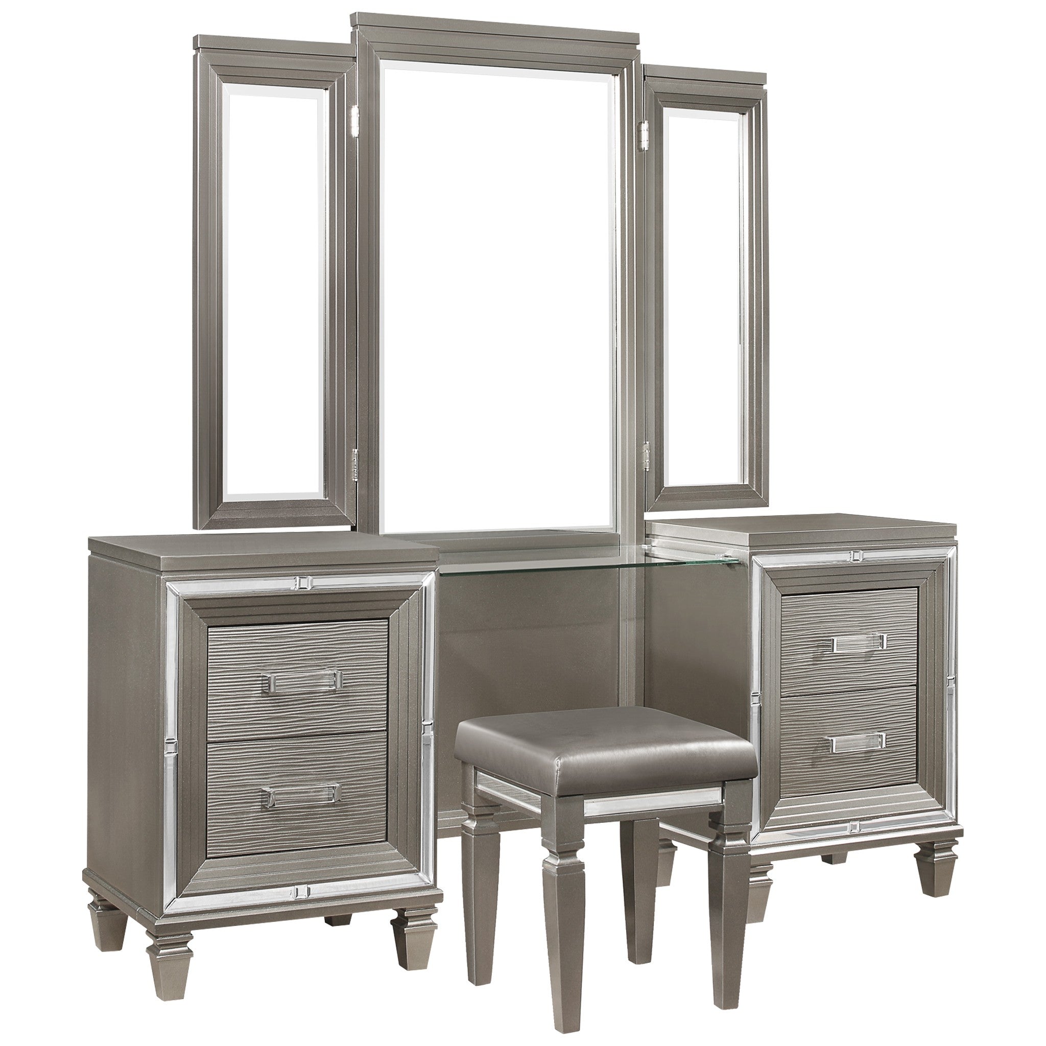 Tamsin Silver/Gray Metallic Vanity Set - SET | 1616-15L | 1616-15R | 1616-15M - Bien Home Furniture & Electronics