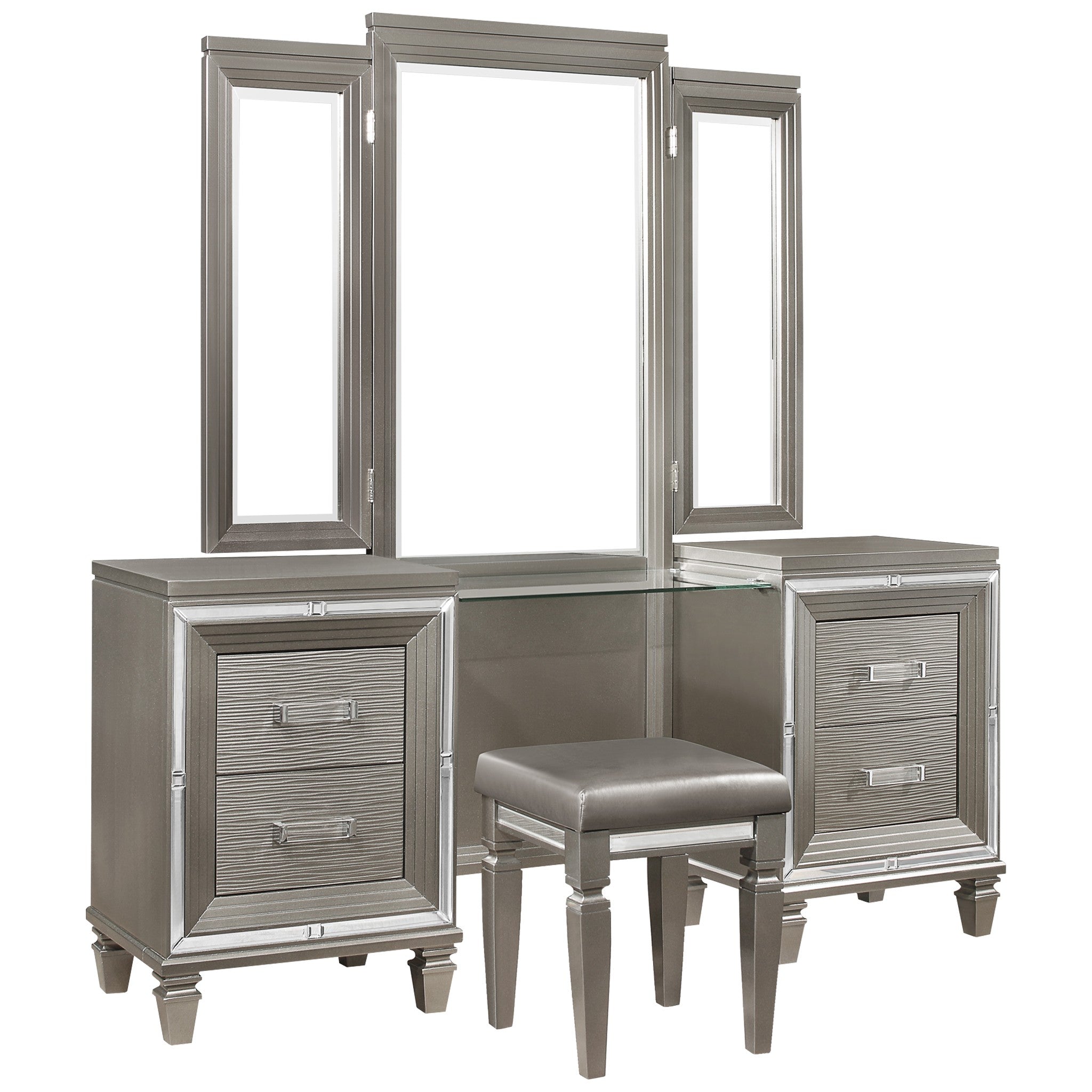 Tamsin Silver/Gray Metallic Vanity Set - SET | 1616-15L | 1616-15R | 1616-15M - Bien Home Furniture &amp; Electronics