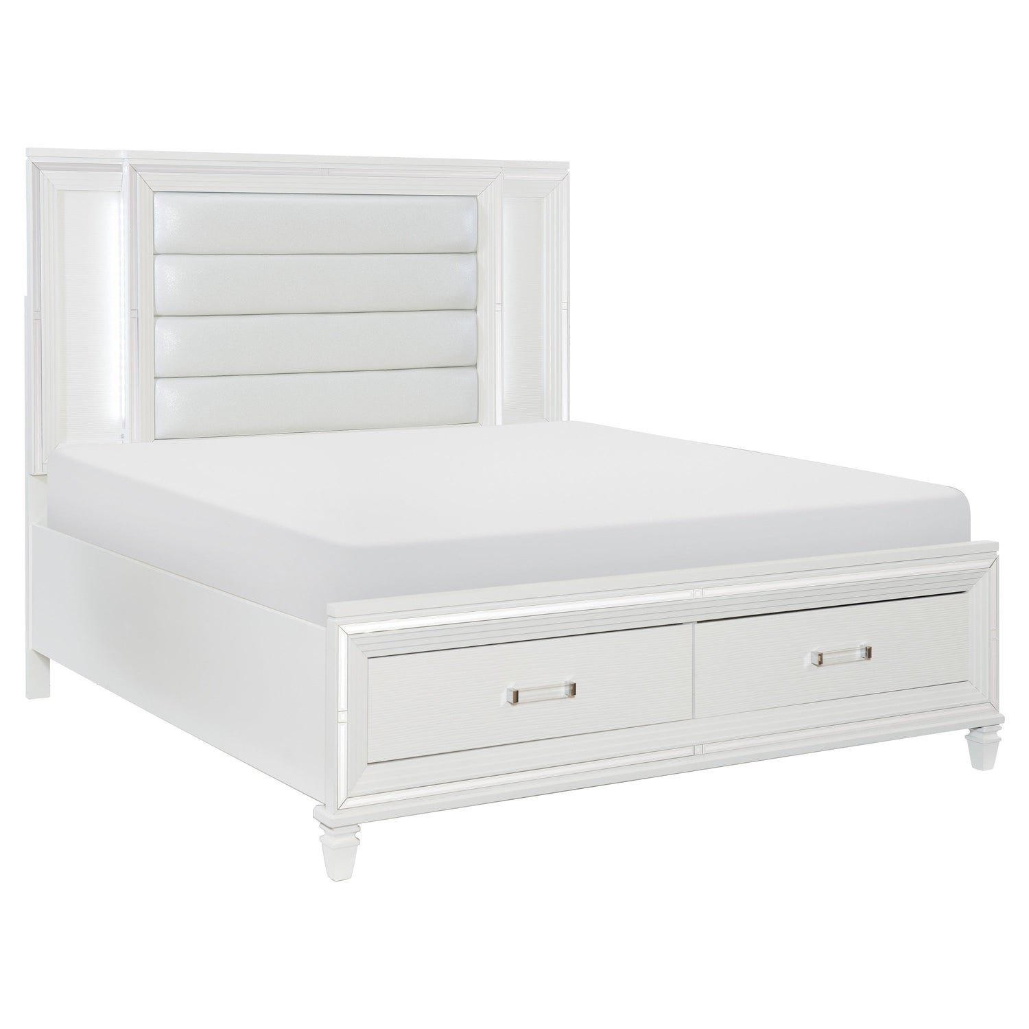 Tamsin White LED Upholstered Storage Platform Bedroom Set - SET | 1616WK-1 | 1616WK-2 | 1616W-3 | 1616W-5 | 1616W-6 | 1616W-4 | 1616W-9 - Bien Home Furniture & Electronics