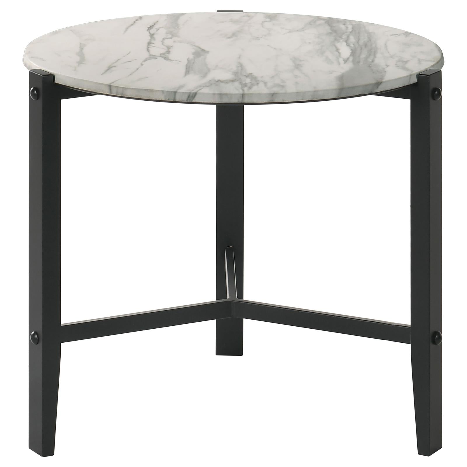 Tandi Round End Table Faux White Marble/Black - 753537 - Bien Home Furniture & Electronics