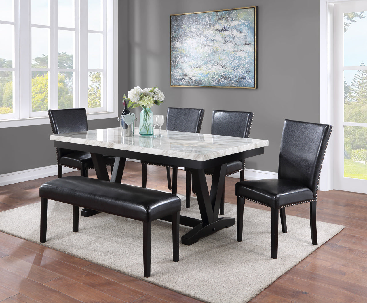Tanner White/Black Faux Marble Dining Table - 2222T-4272-WH - Bien Home Furniture & Electronics