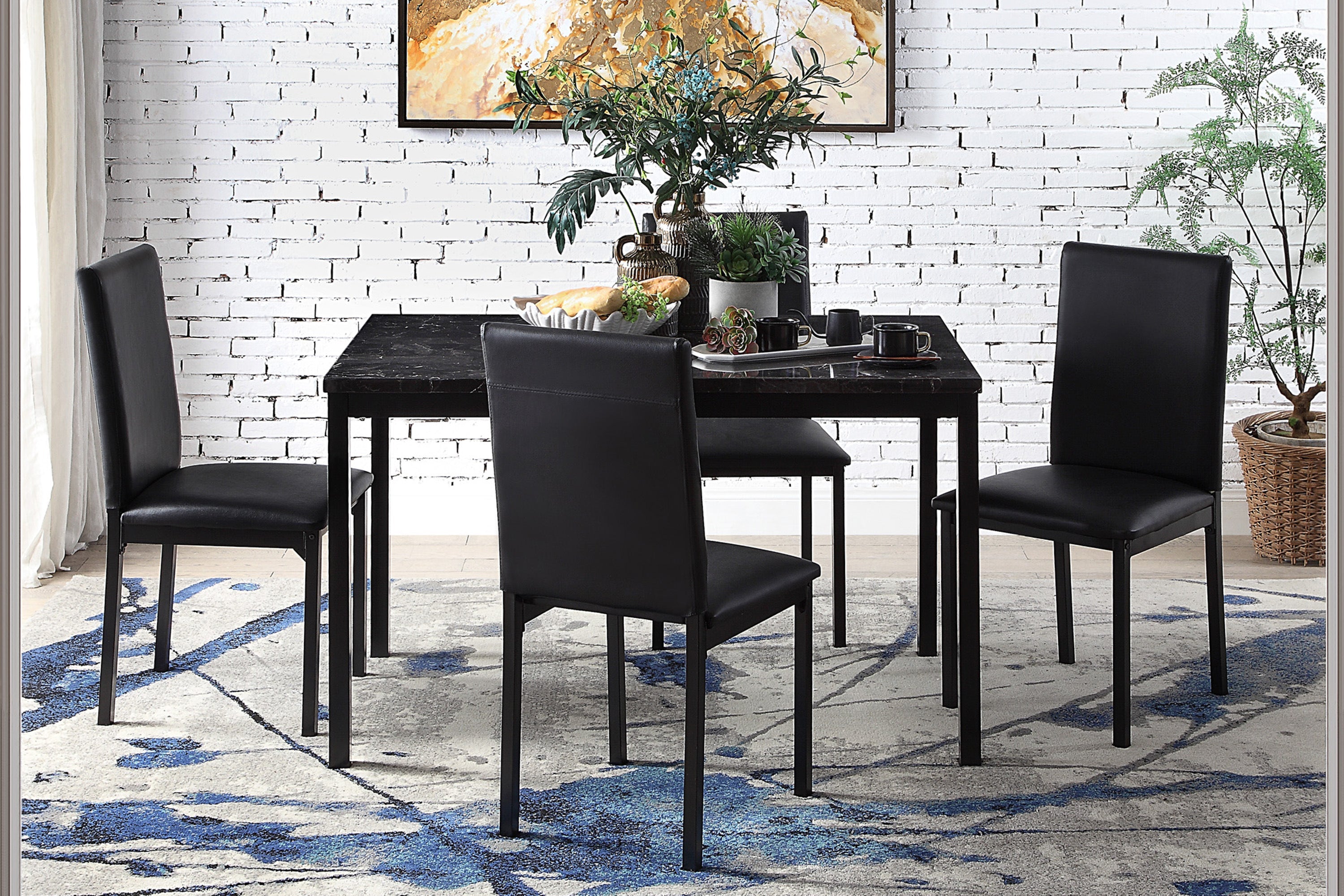 Tempe Black Marble-Top Dining Table - 2601BK-48 - Bien Home Furniture & Electronics