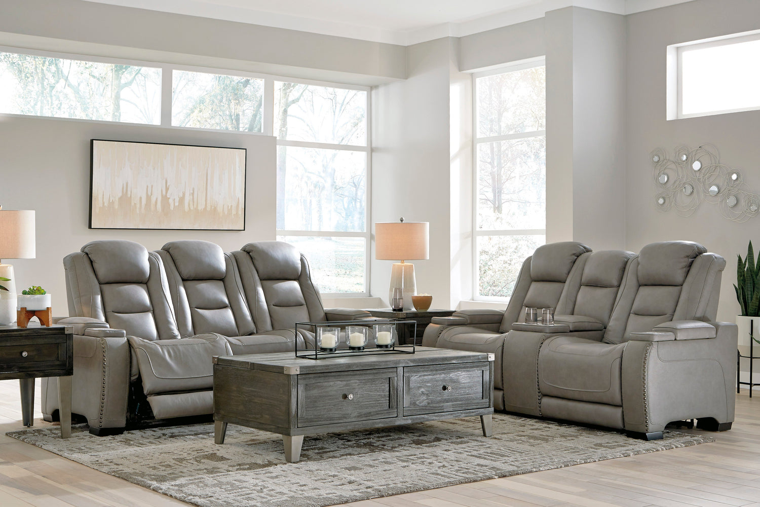 The Man-Den Gray Power Reclining Living Room Set - SET | U8530515 | U8530518 | U8530513 - Bien Home Furniture & Electronics