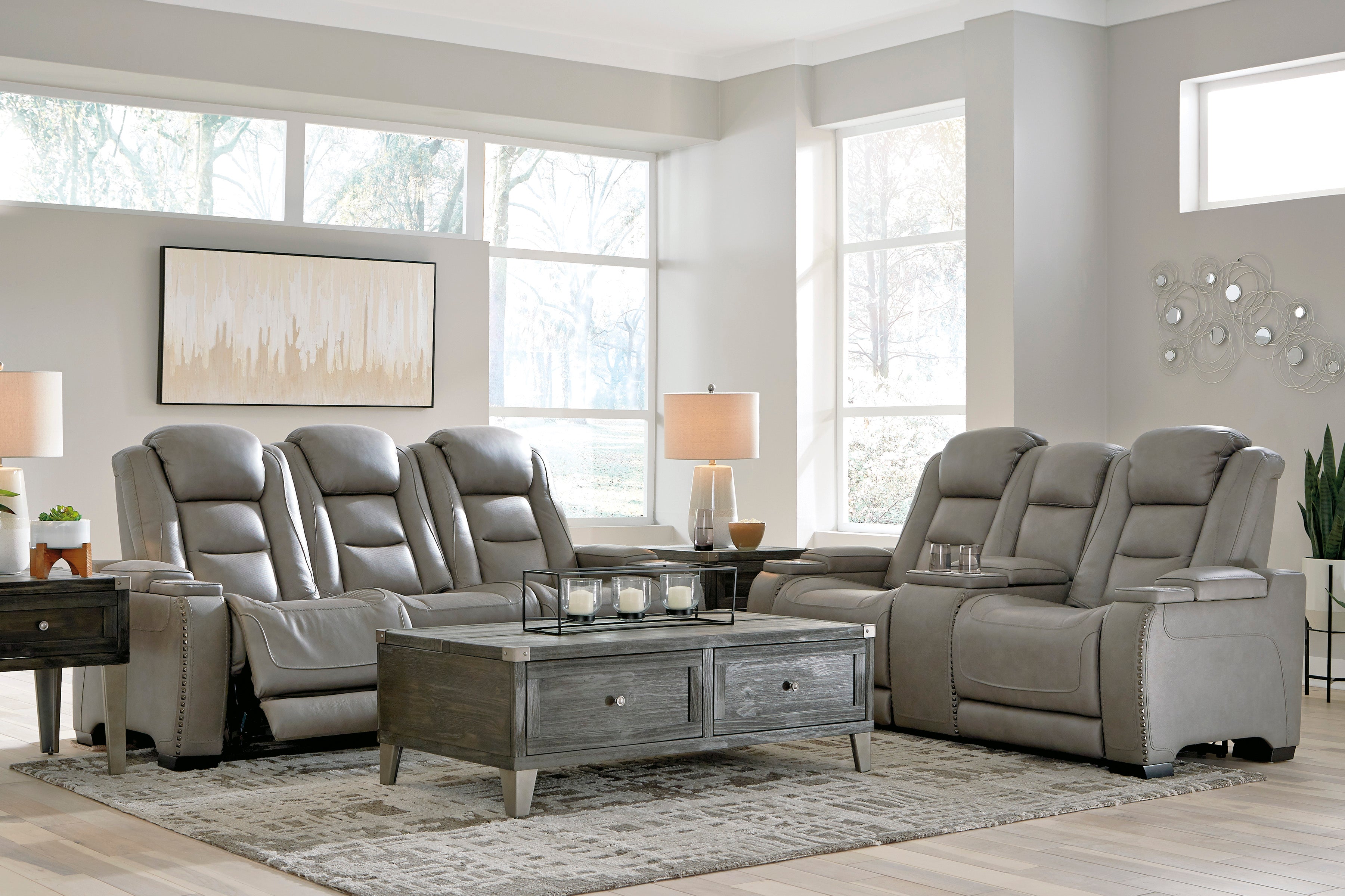 The Man-Den Gray Power Reclining Living Room Set - SET | U8530515 | U8530518 | U8530513 - Bien Home Furniture & Electronics