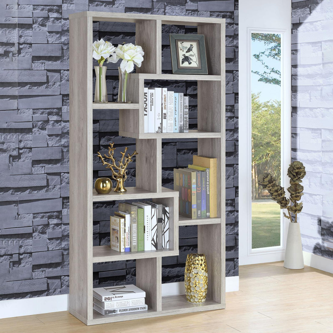 Theo Gray Driftwood 10-Shelf Bookcase - 801137 - Bien Home Furniture & Electronics