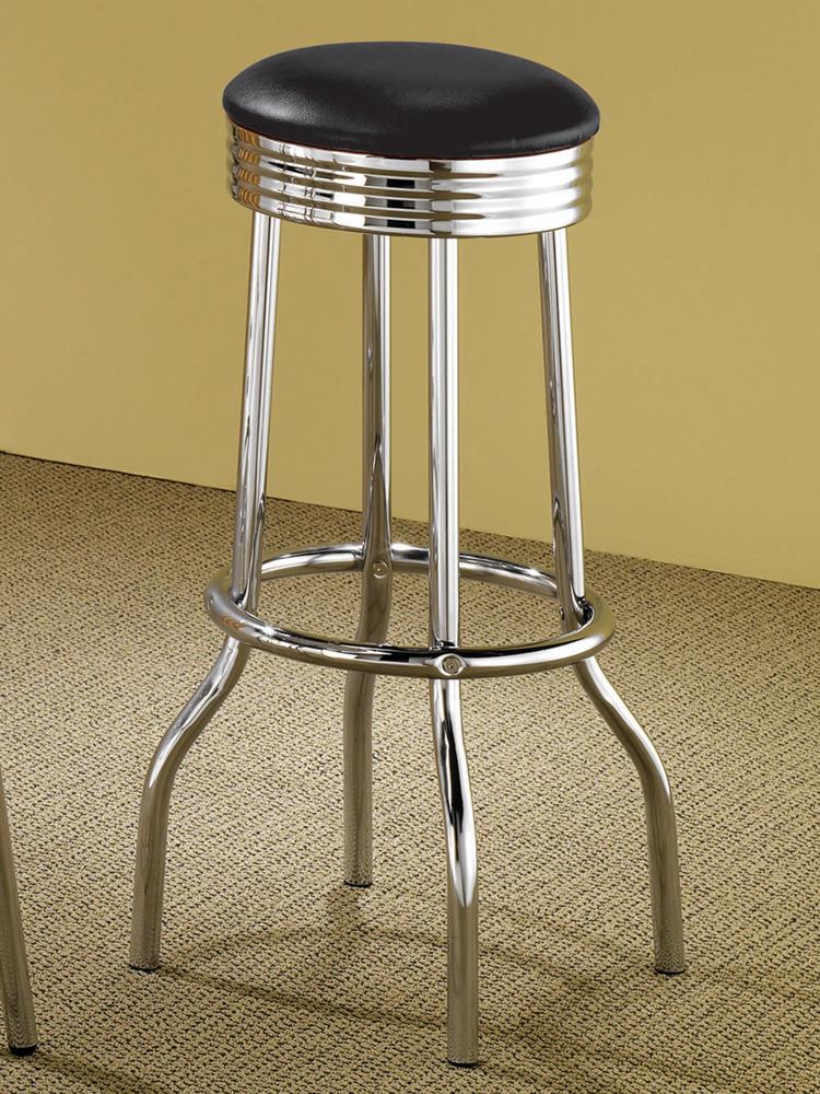 Theodore Black/Chrome Upholstered Top Bar Stools, Set of 2 - 2408 - Bien Home Furniture &amp; Electronics