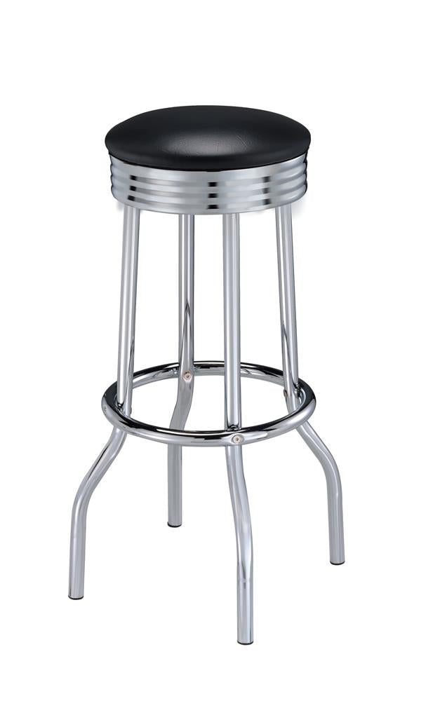 Theodore Black/Chrome Upholstered Top Bar Stools, Set of 2 - 2408 - Bien Home Furniture &amp; Electronics