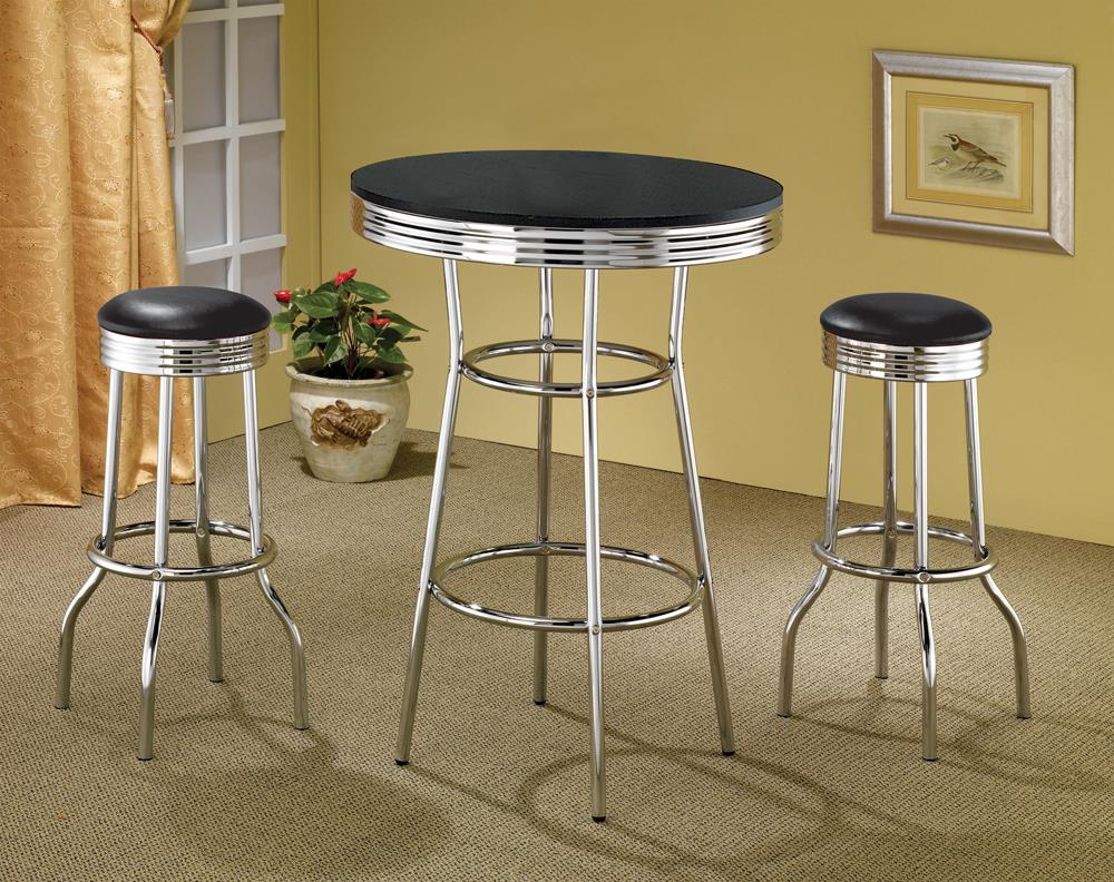 Theodore Black/Chrome Upholstered Top Bar Stools, Set of 2 - 2408 - Bien Home Furniture &amp; Electronics