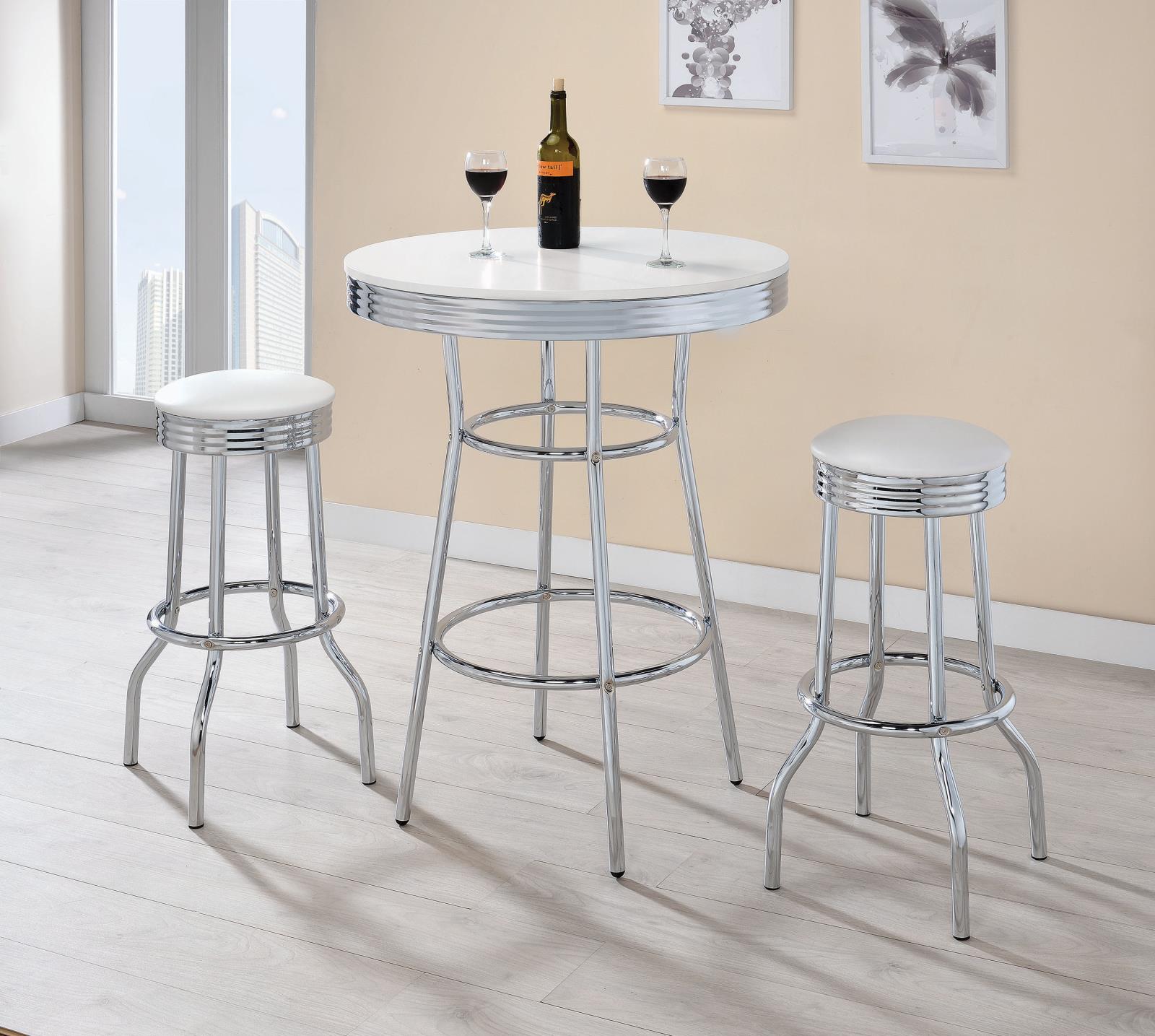 Theodore Chrome/Glossy White Round Bar Table - 2300 - Bien Home Furniture & Electronics