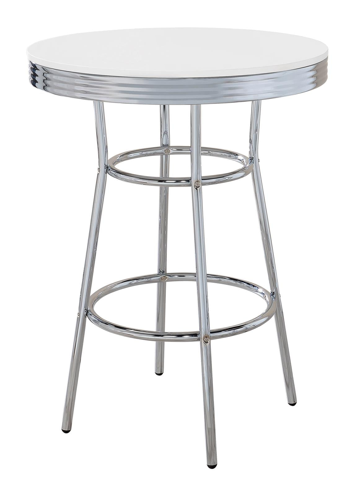 Theodore Chrome/Glossy White Round Bar Table - 2300 - Bien Home Furniture & Electronics