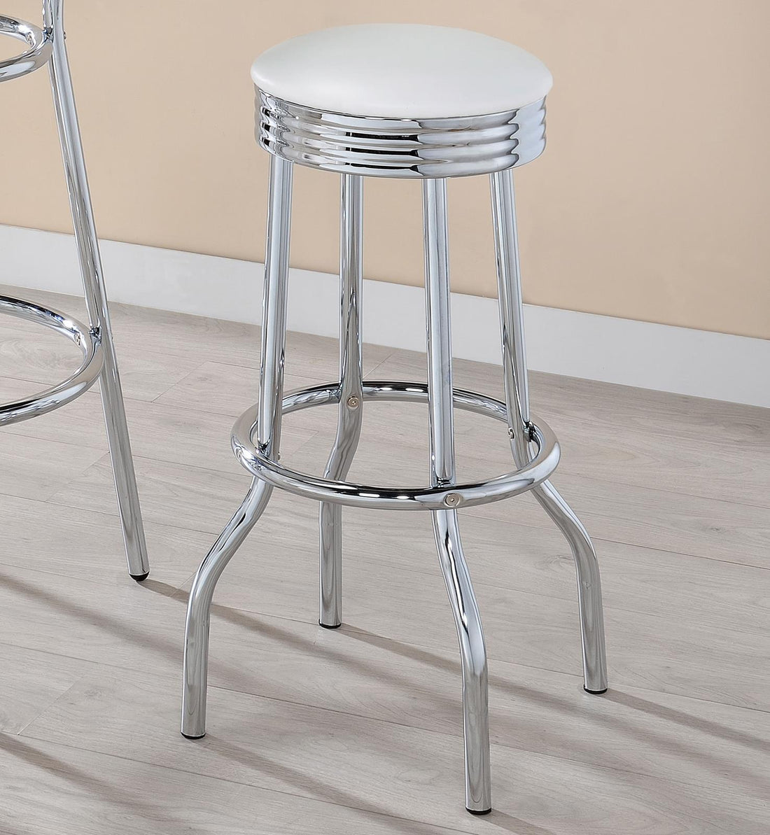 Theodore White/Chrome Upholstered Top Bar Stools, Set of 2 - 2299W - Bien Home Furniture &amp; Electronics