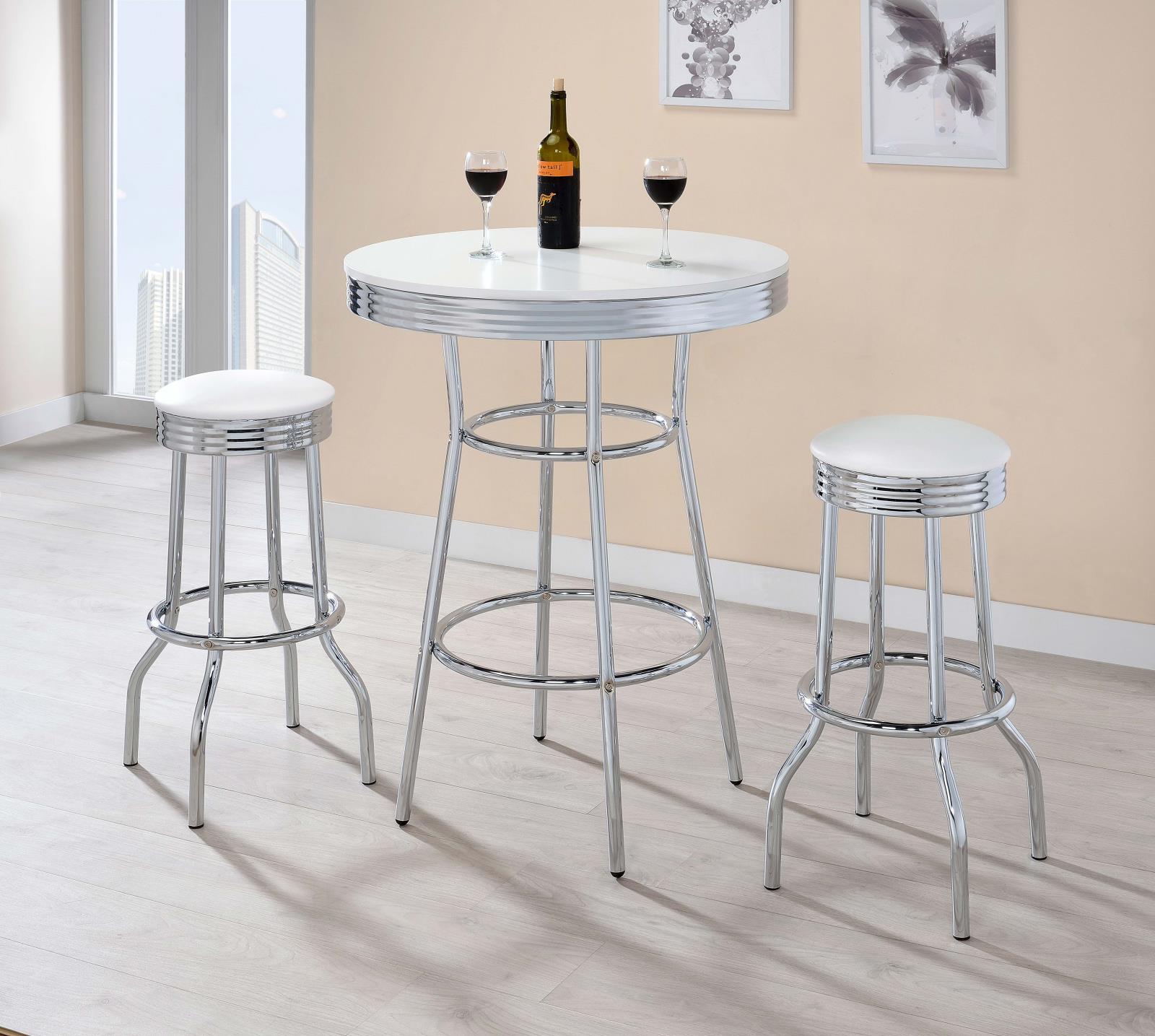 Theodore White/Chrome Upholstered Top Bar Stools, Set of 2 - 2299W - Bien Home Furniture & Electronics