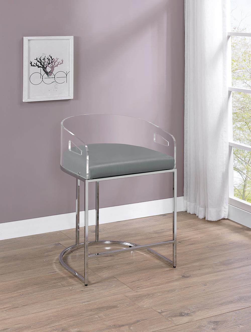 Thermosolis Gray/Chrome Acrylic Back Counter Height Stools, Set of 2 - 183405 - Bien Home Furniture & Electronics
