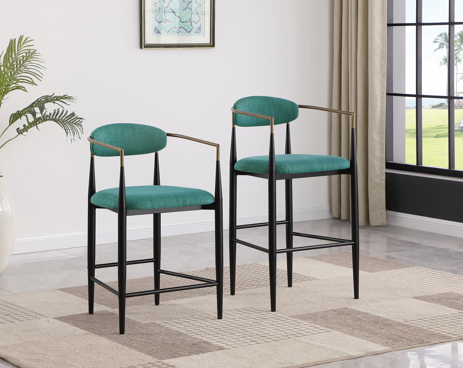 Tina Metal Counter Height Bar Stool with Upholstered Back and Seat Green (Set of 2) - 121185 - Bien Home Furniture & Electronics