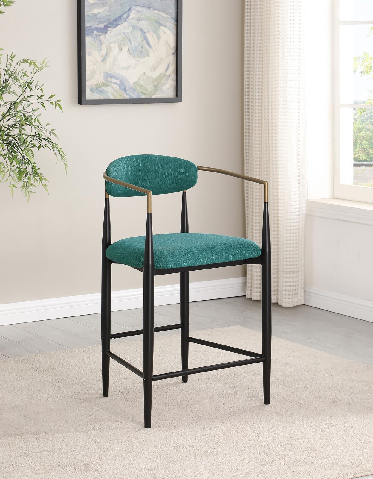 Tina Metal Counter Height Bar Stool with Upholstered Back and Seat Green (Set of 2) - 121185 - Bien Home Furniture & Electronics