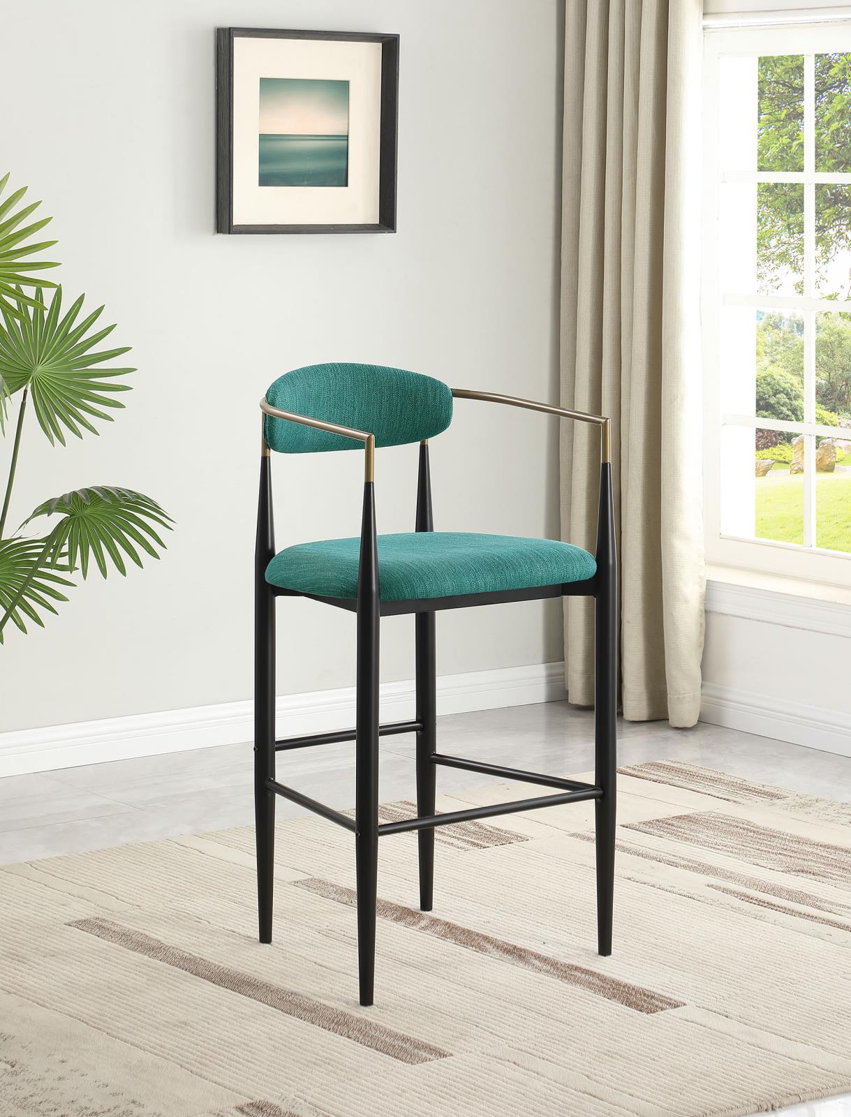 Tina Metal Pub Height Bar Stool with Upholstered Back and Seat Green (Set of 2) - 121188 - Bien Home Furniture & Electronics