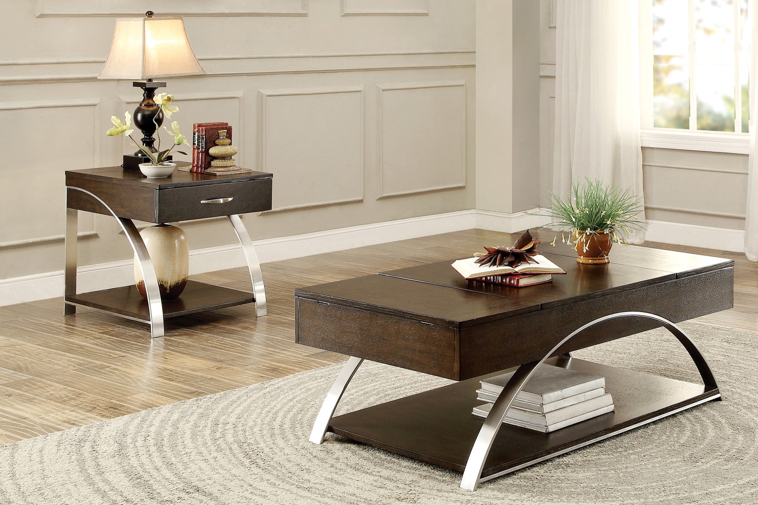 Tioga Espresso/Chrome End Table - 3533RF-04 - Bien Home Furniture & Electronics
