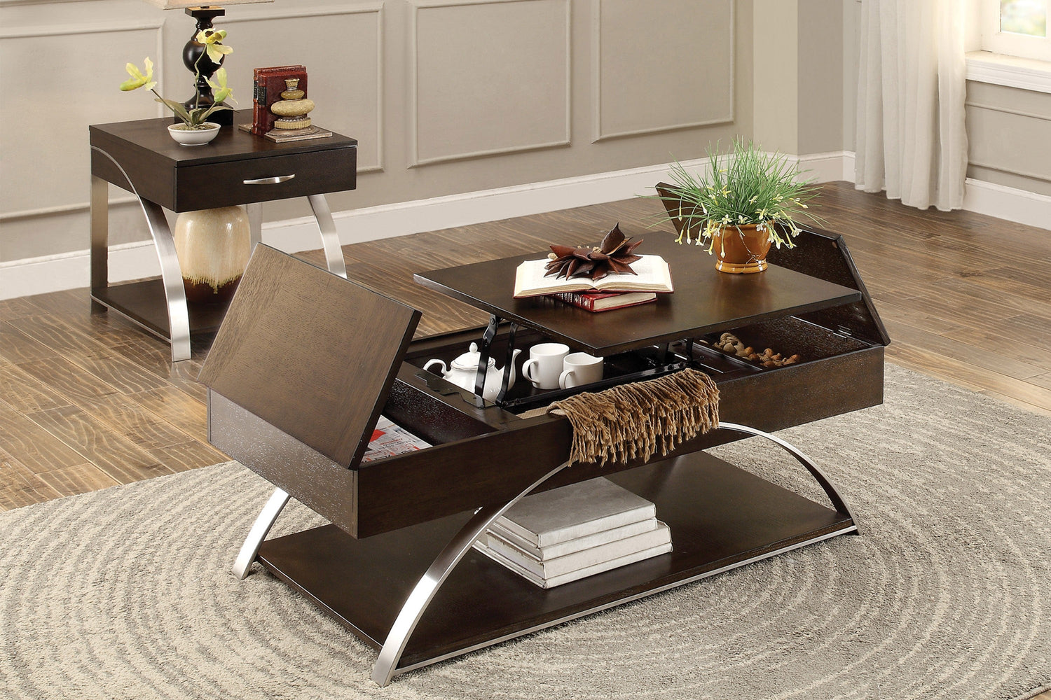 Tioga Espresso/Chrome Lift Top Cocktail Table - 3533RF-30 - Bien Home Furniture & Electronics
